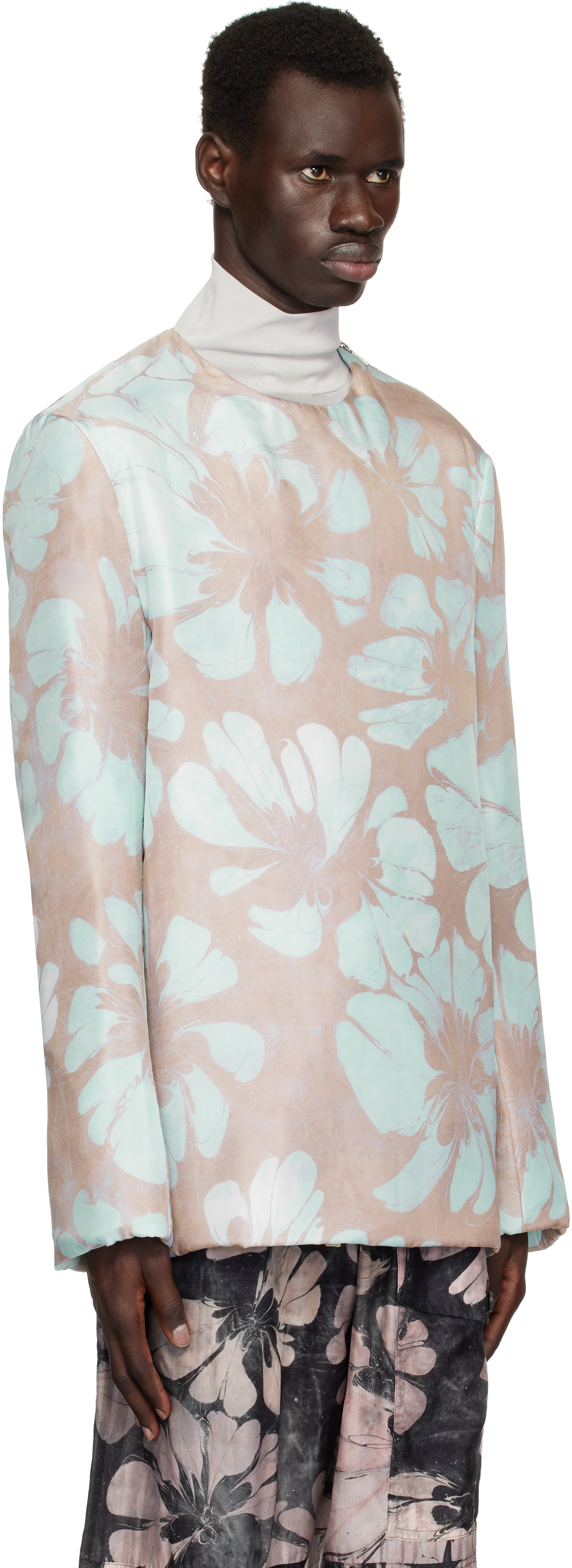Dries Van Noten Blue & Pink Silk Long Sleeve Top In 562 Pale Blue