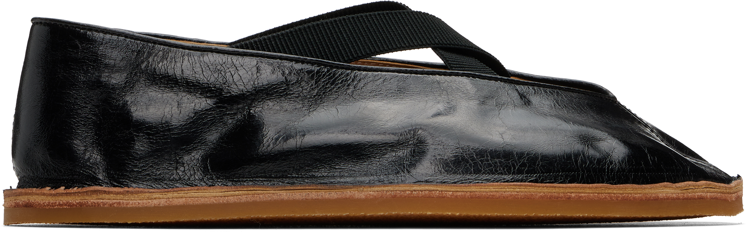 Black Crinkled Leather Loafers