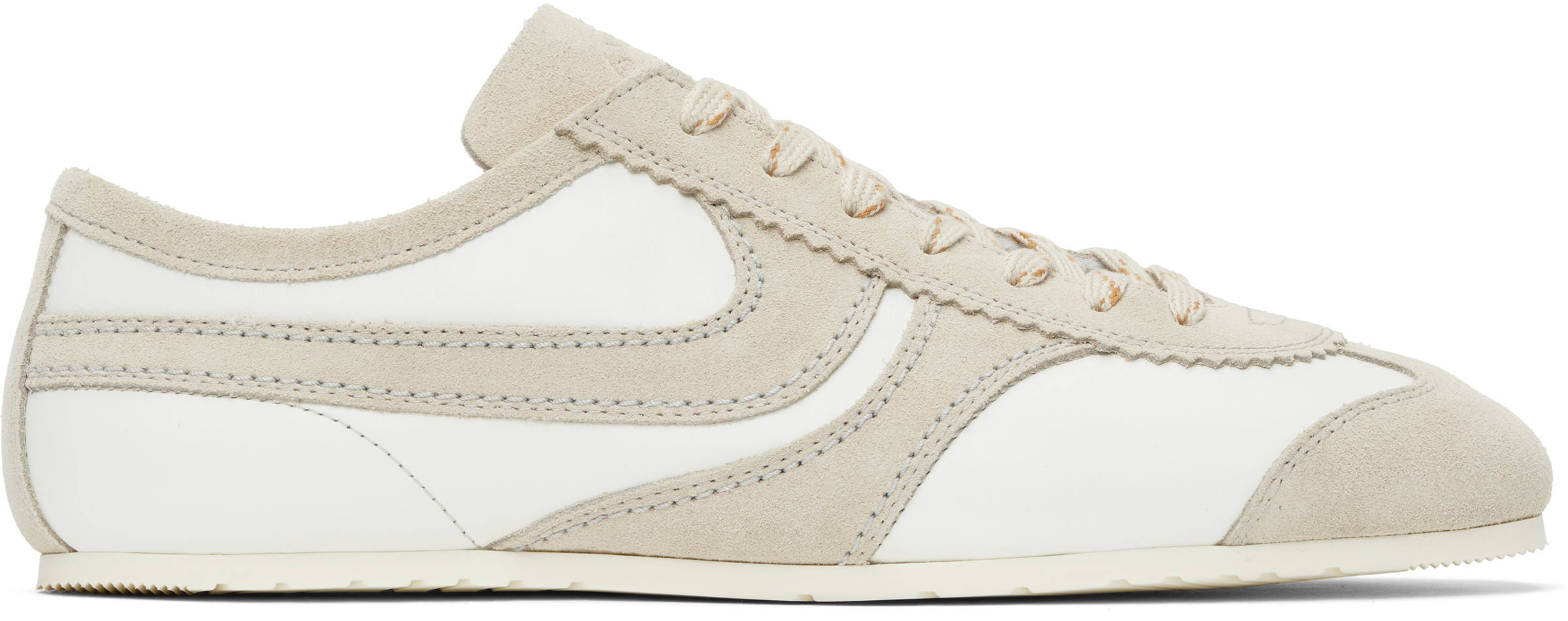 White & Beige Suede Sneakers
