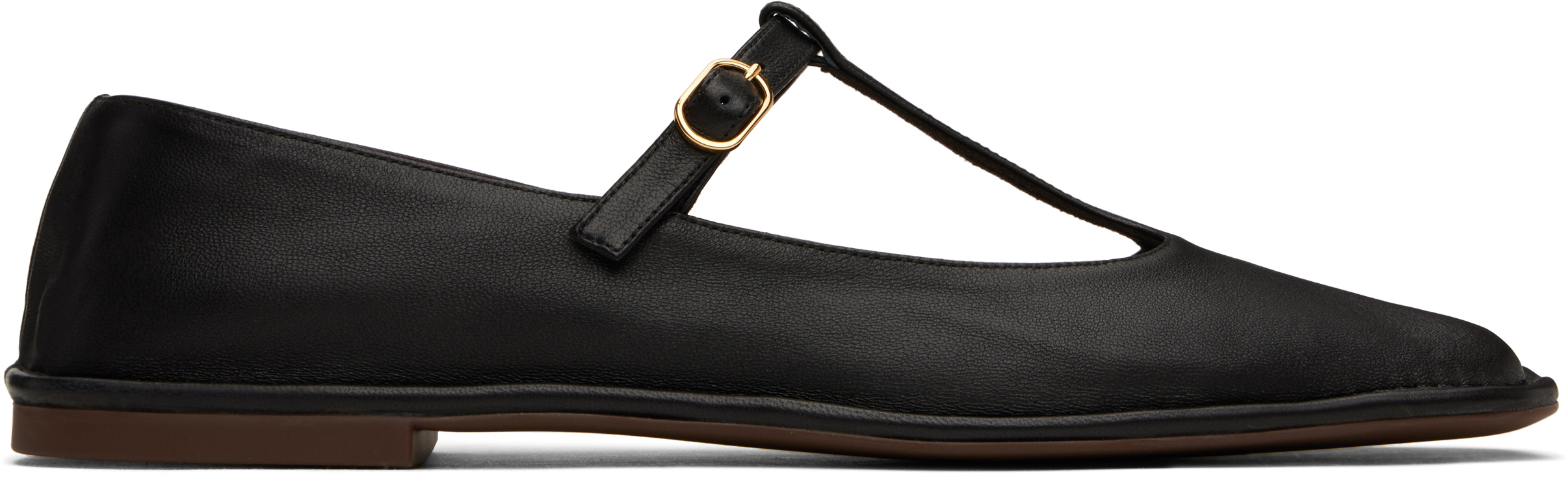 Black Square T-Strap Ballerina Flats