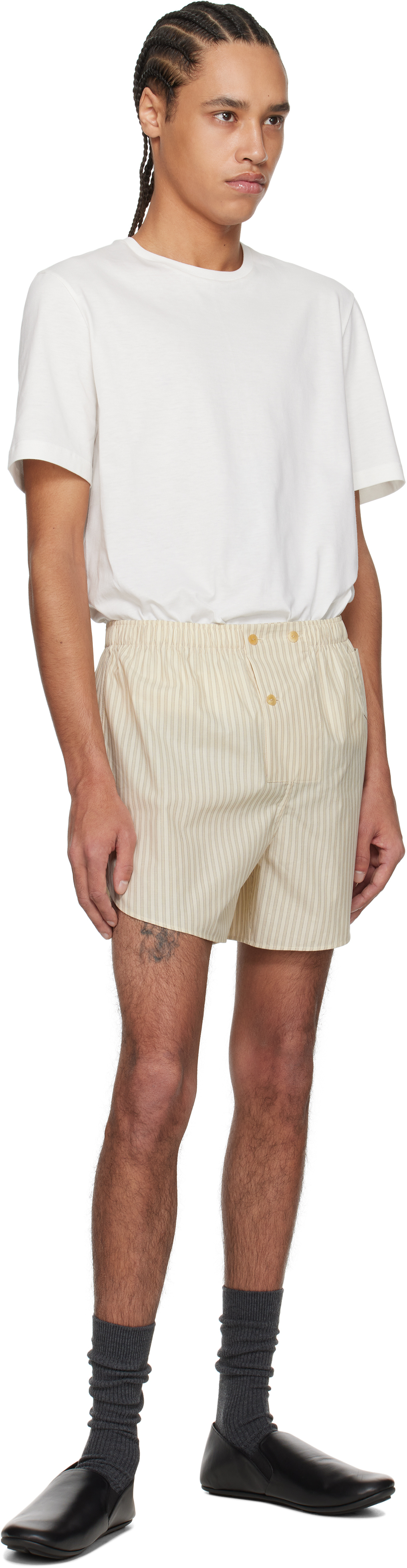 The Row Off-white & Green Nicasio Shorts In Sgh Sage Tint / Grap