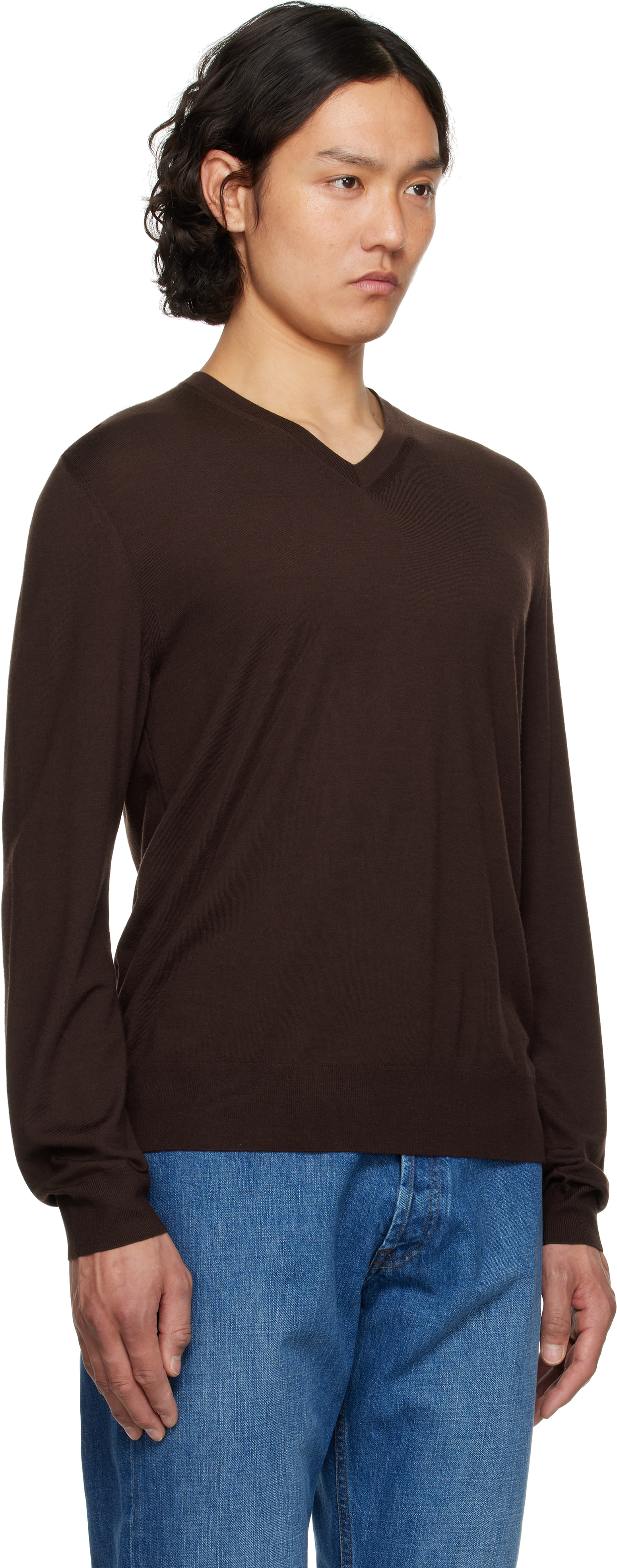 The Row Sweater V-neckline Long Sleeves In Bro Brown