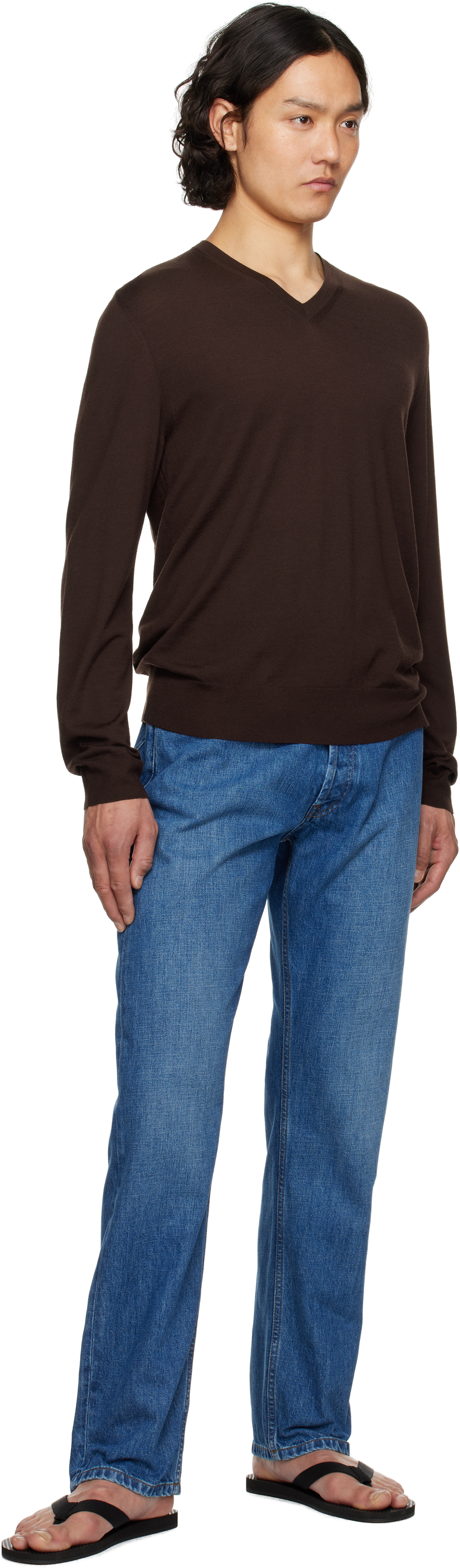The Row Sweater V-neckline Long Sleeves In Bro Brown