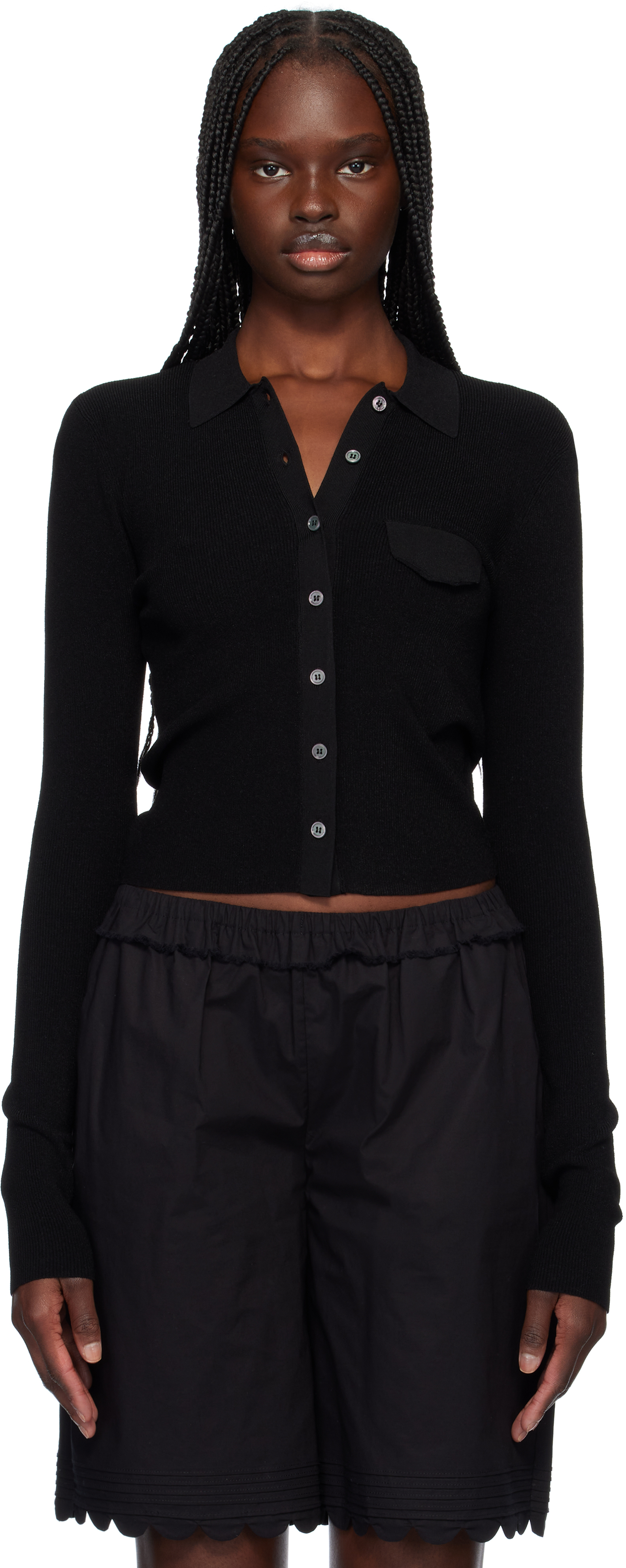 Black Madison Tight Polo Cardigan by The Garment on Sale