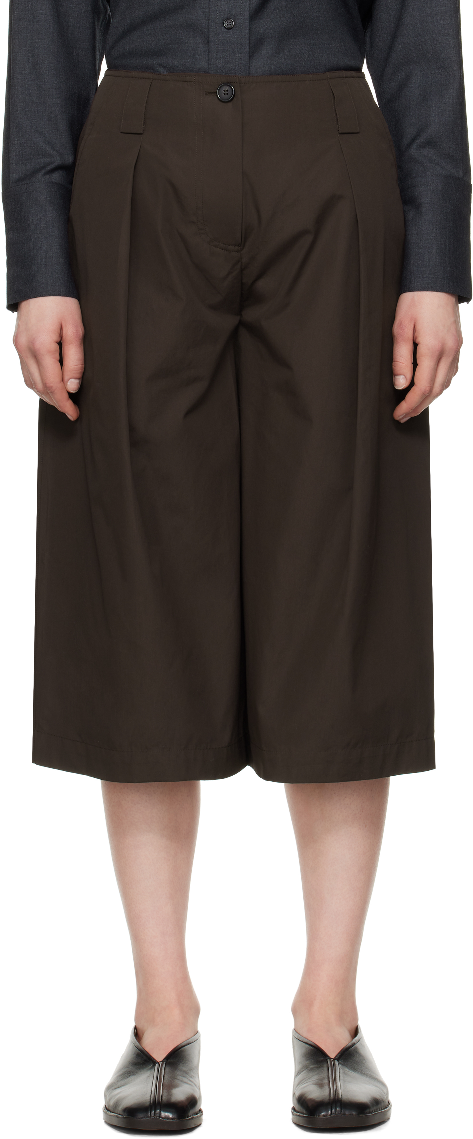 Brown Poplin Culotte Trousers