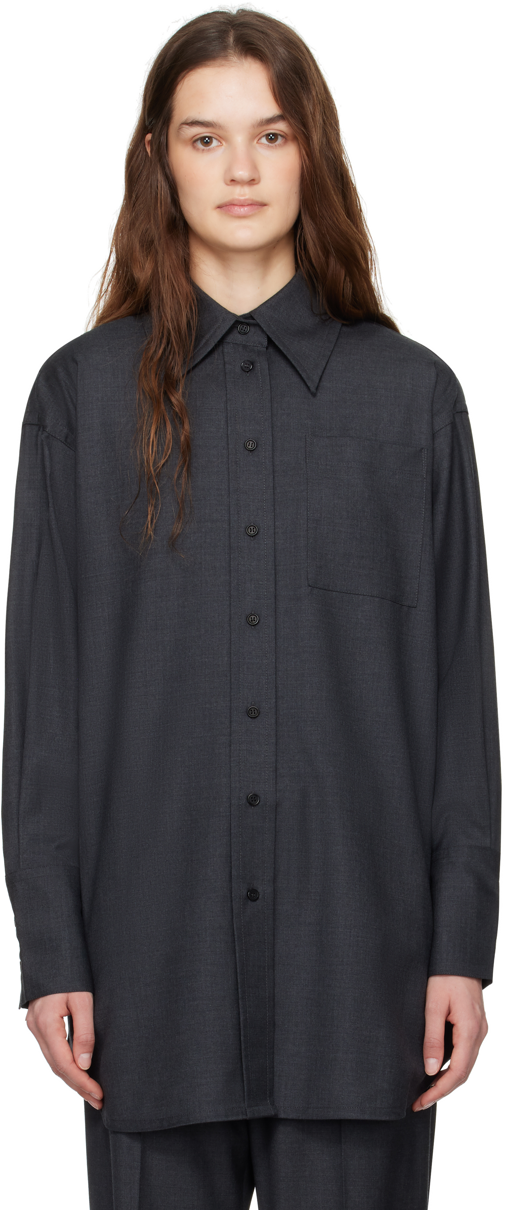 Gray Melange Button Down Shirt