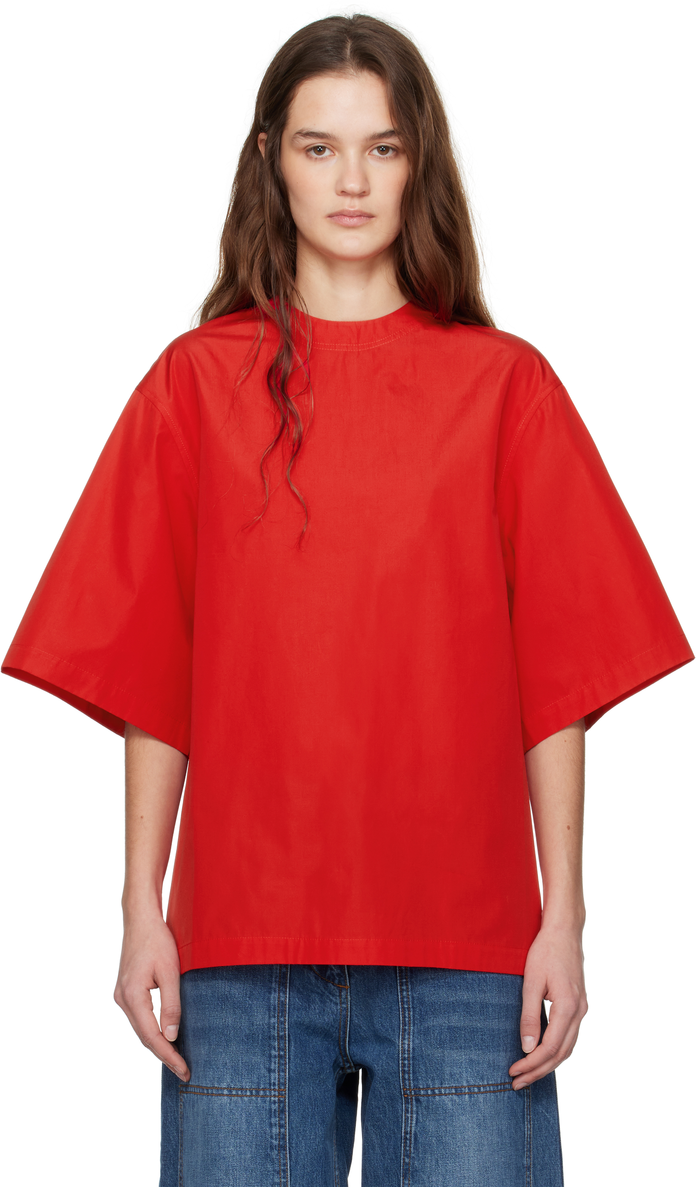 Red Oversized Poplin T-shirt