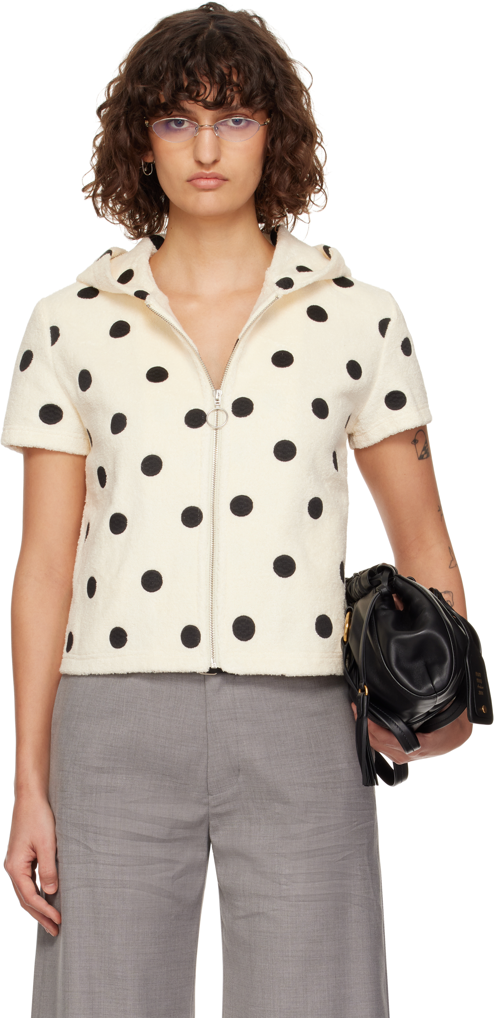 Shop Cplus Off-white Polka Dot Embroidery Hoodie In Offwhite
