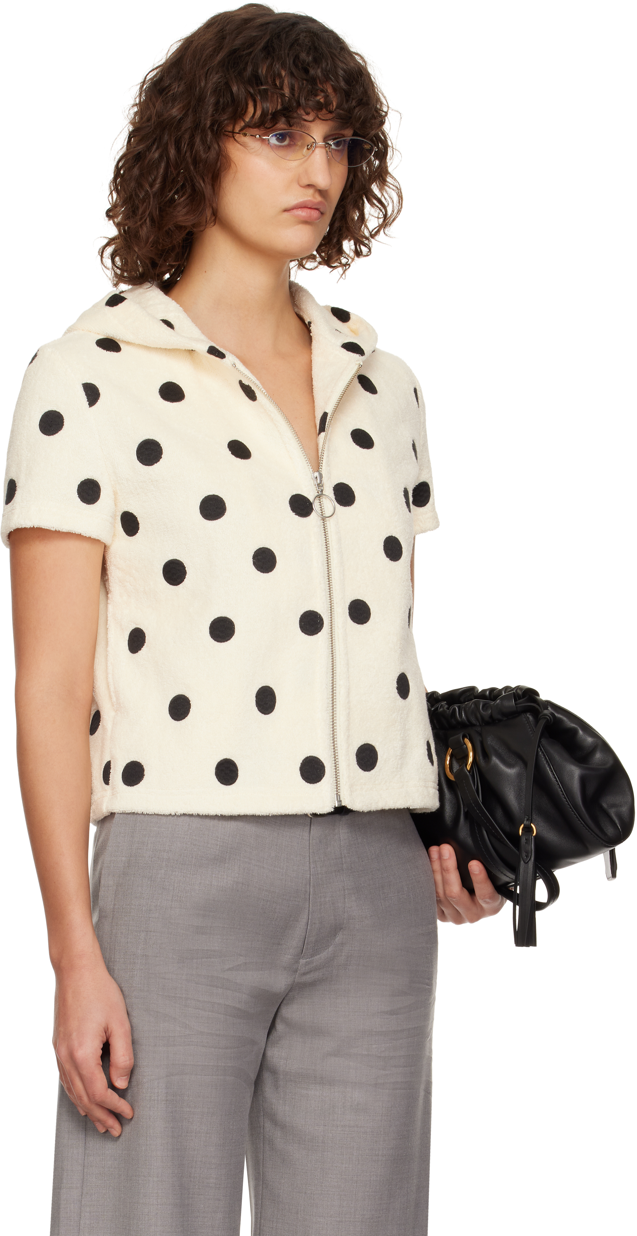 Shop Cplus Off-white Polka Dot Embroidery Hoodie In Offwhite