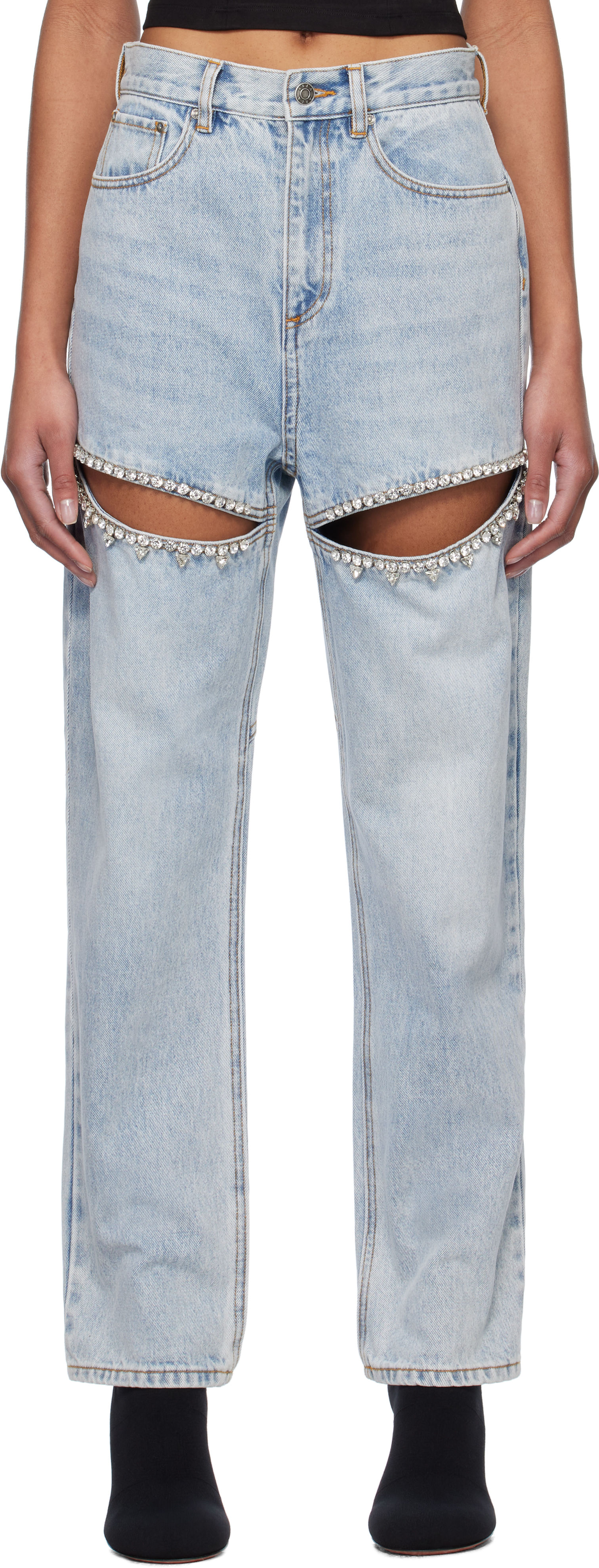 【関税込み】AREA ブルー Crystal Slit ジーンズ AREA Blue Crystal Slit Jean AREA