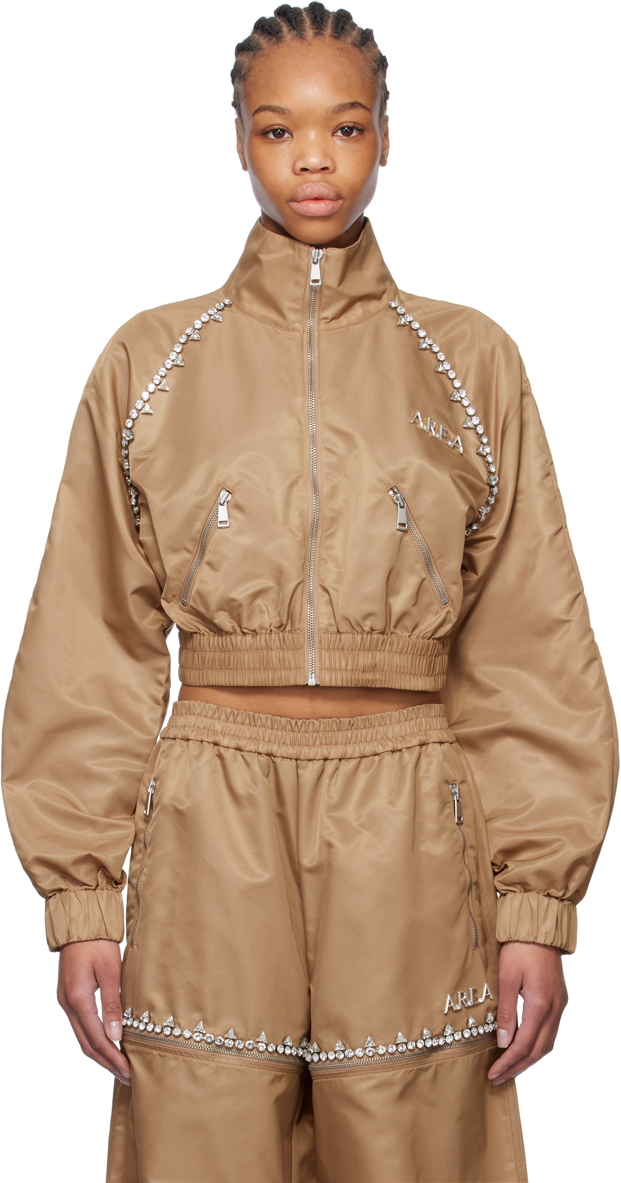 Tan Crystal Trim Track Jacket