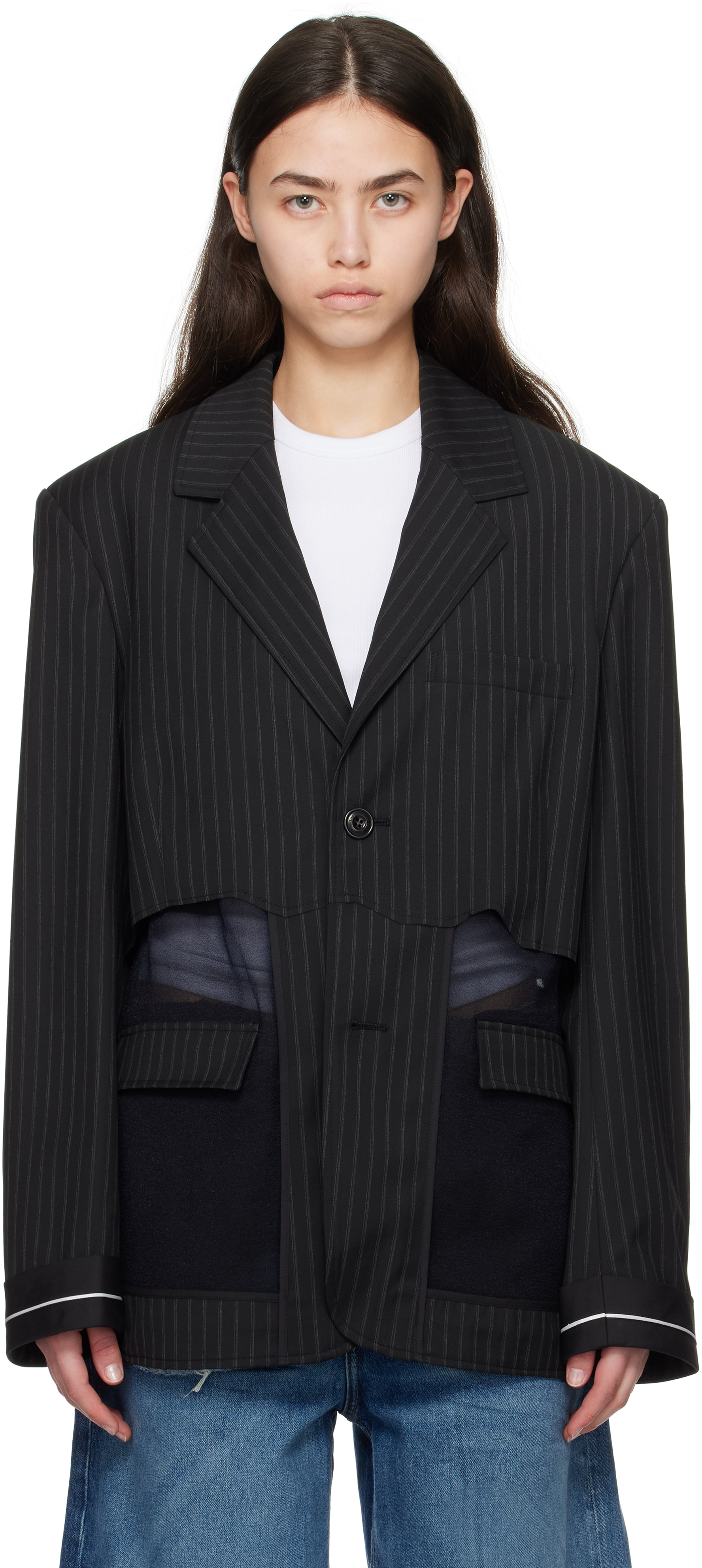 Black Inside Out Stripe Sheer Blazer