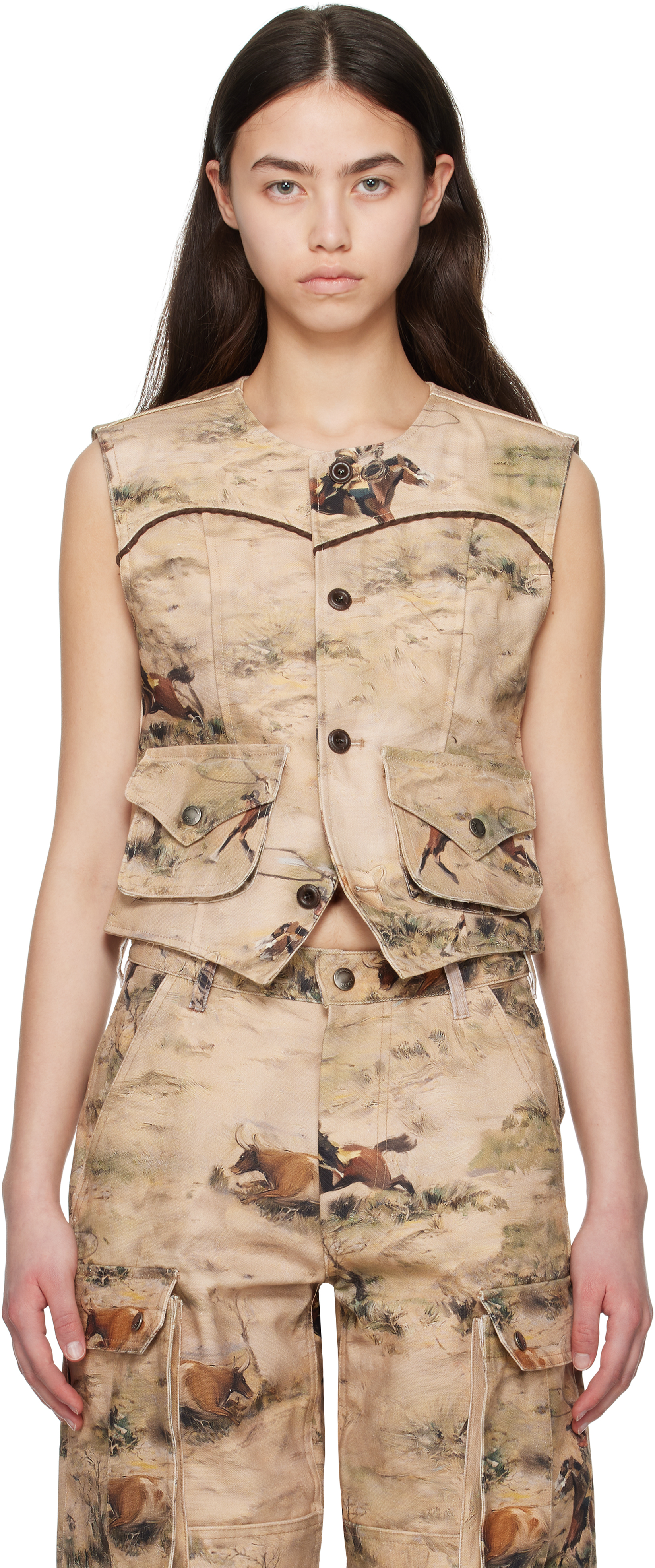 Andersson Bell Beige Cowboy Printed Vest