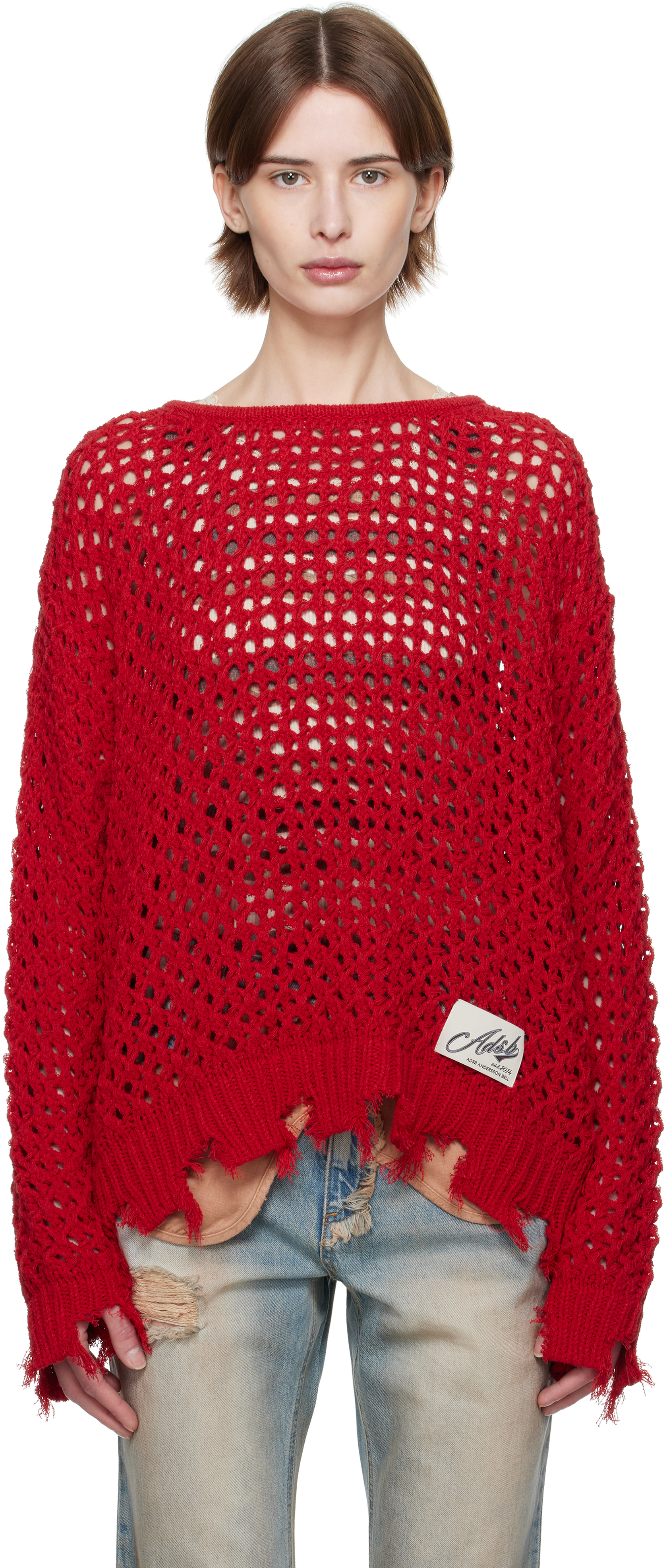 Red Damaged Boatneck Sweater