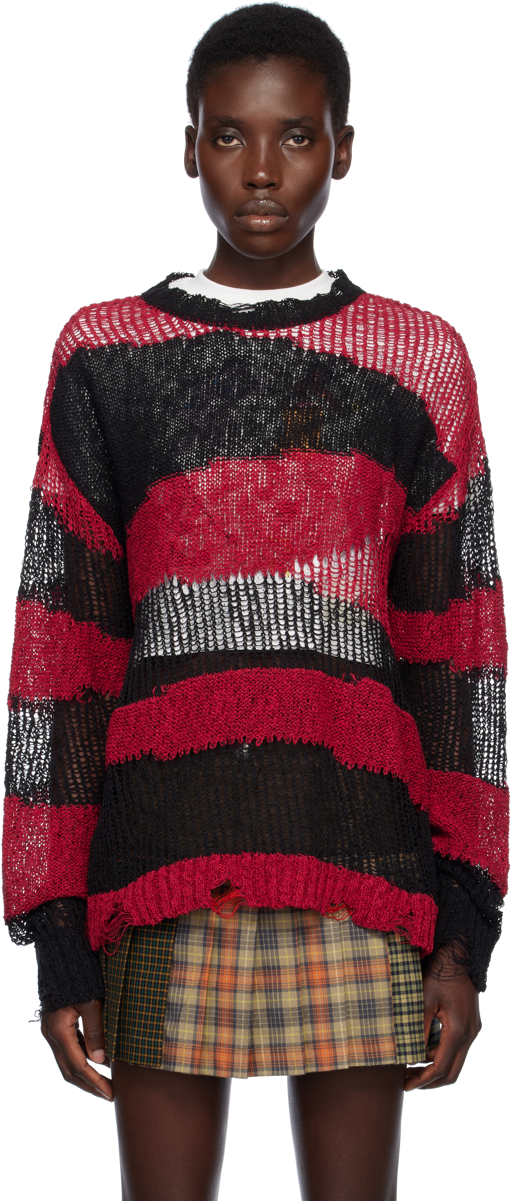 Black & Red Stripe Crew-Neck Sweater