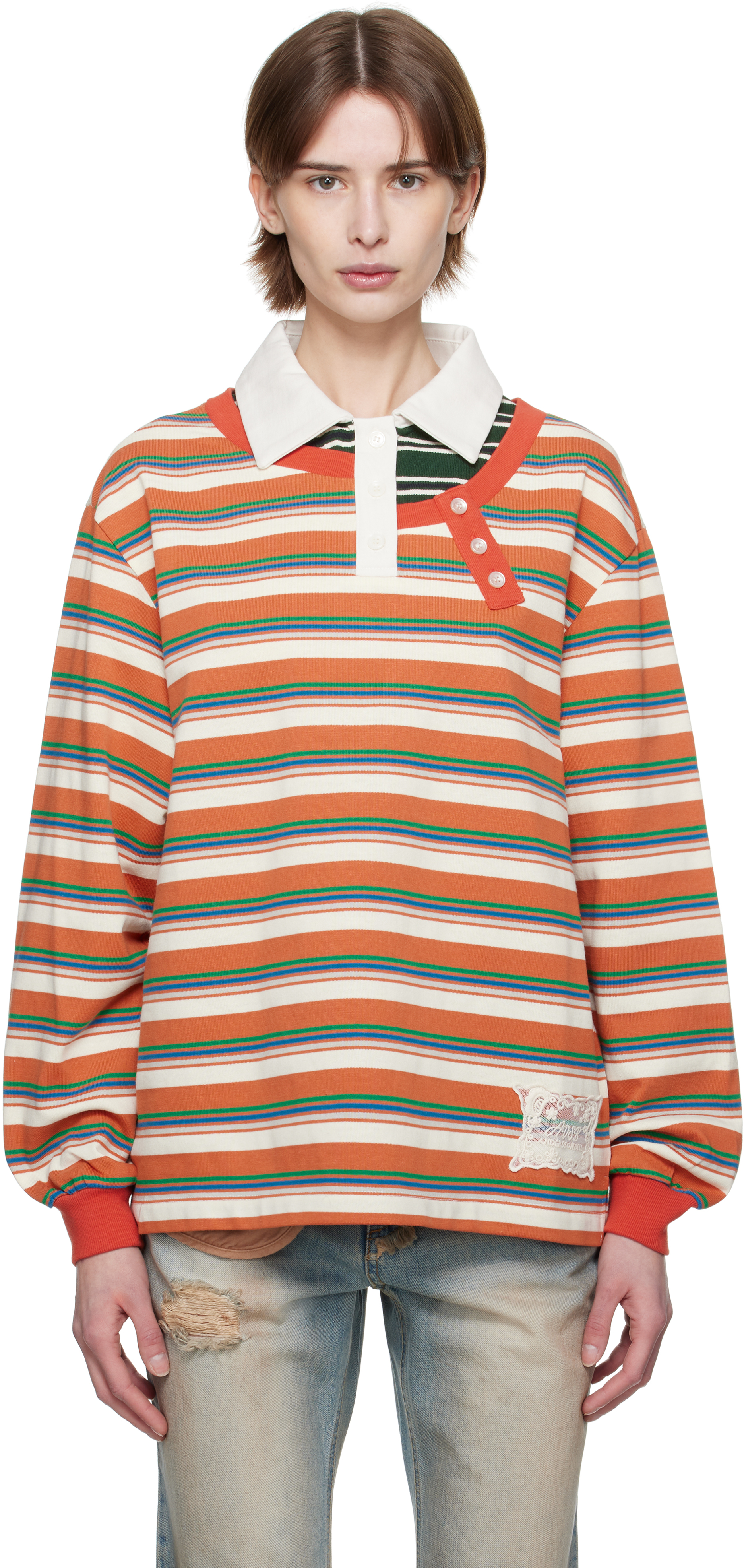 Multicolor Piqué Inserted Long Sleeve Polo