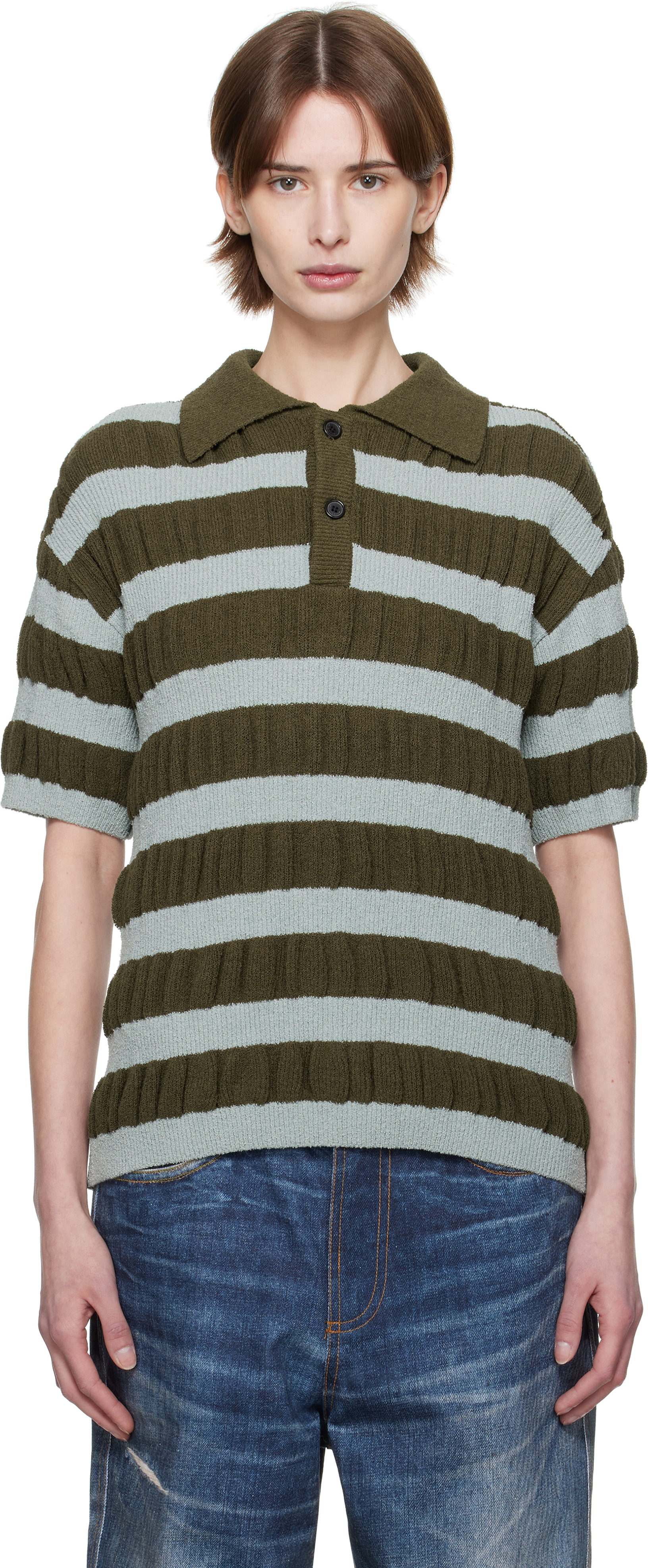 ★ANDERSSON BELL★ bubble stripe polo sweater Andersson Bell Bubble Stripe Polo Sweater in Brown & Mint | FWRD