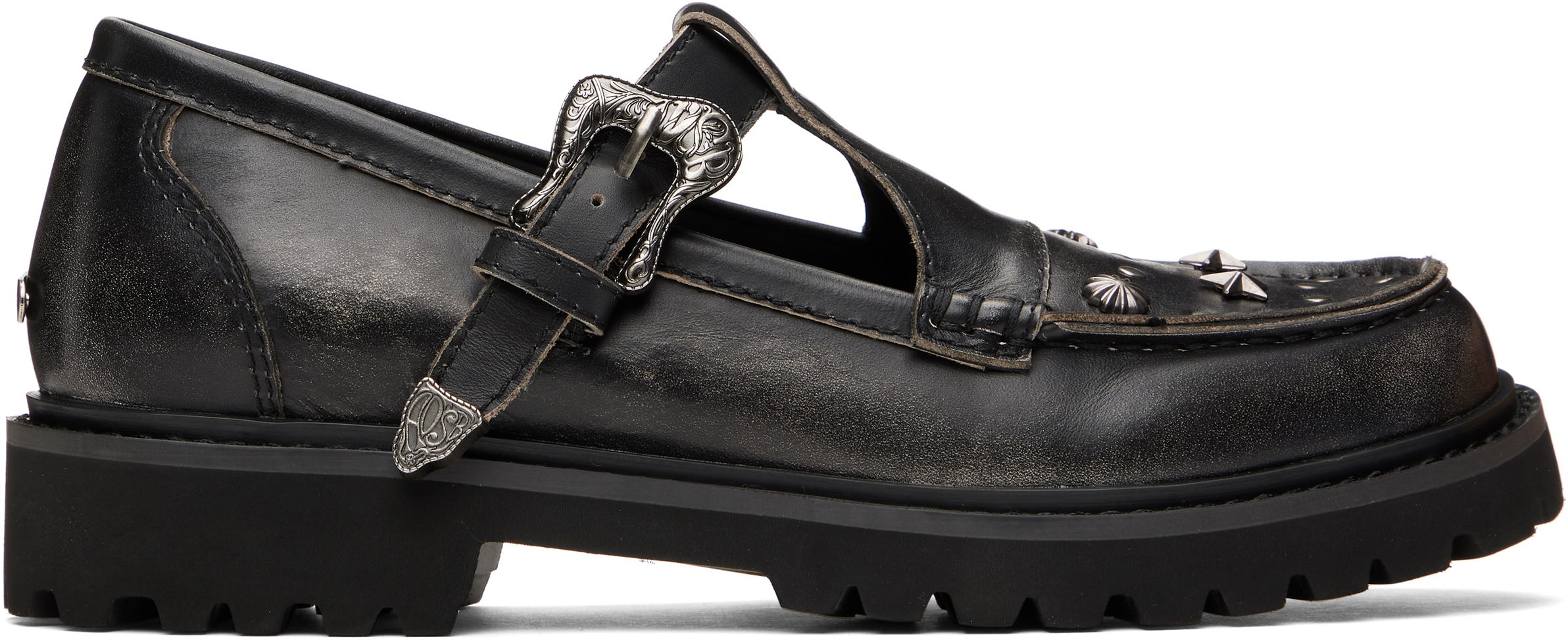 【ANDERSSON BELL】UNISEX WESTERN MARY JANE LOAFERS / 追跡付 Black Western Mary Jane Loafers by Andersson Bell on Sale