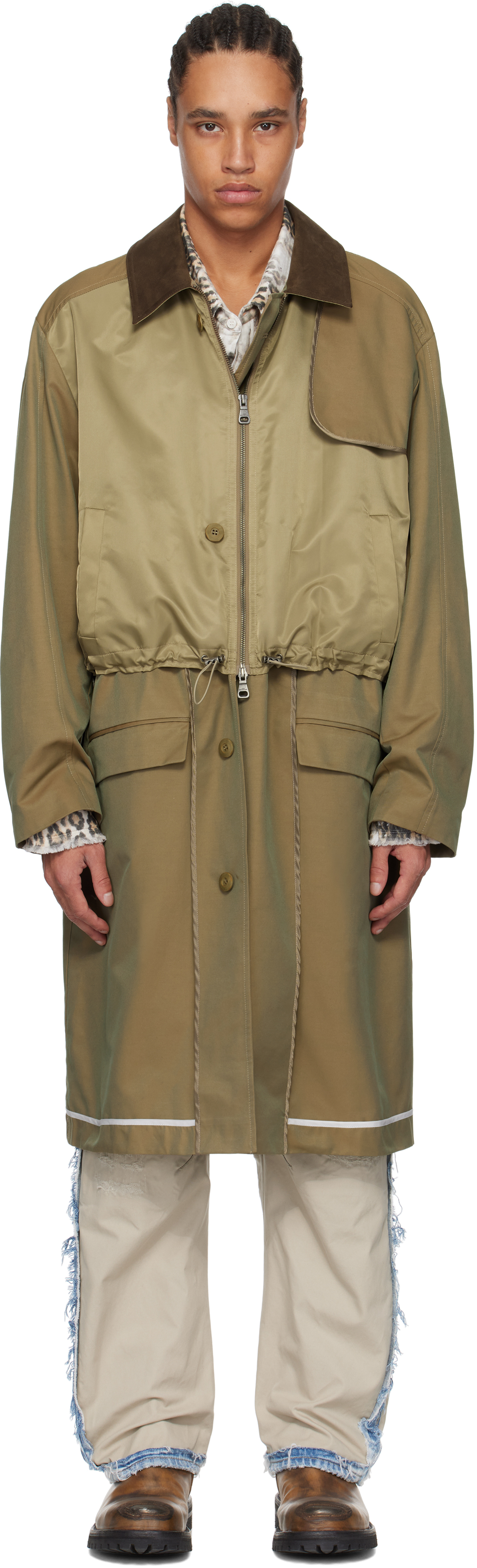 Beige Bomber Mix Trench Coat