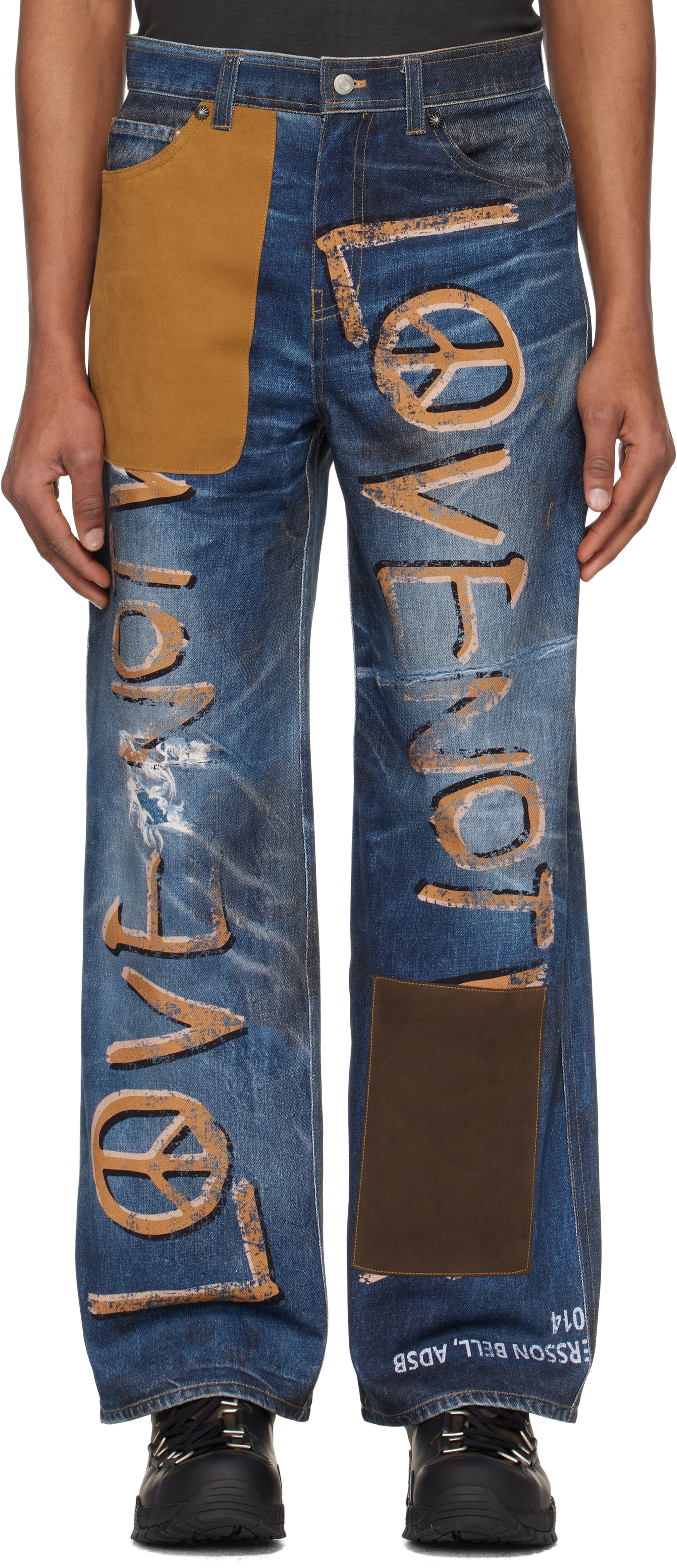 Blue 
Love
 Printed Denim Trompe L
oeil Jeans