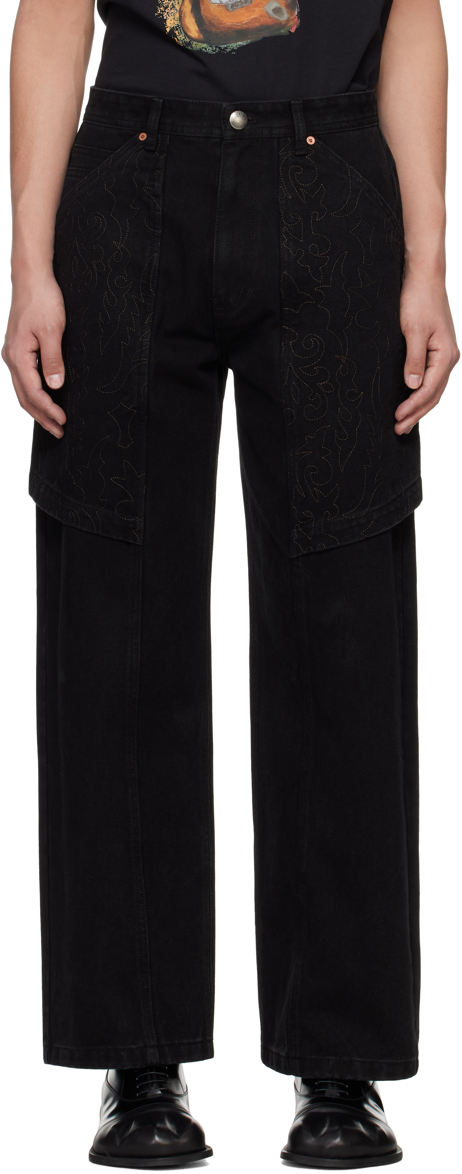 Black Embroidery Wrap Jeans