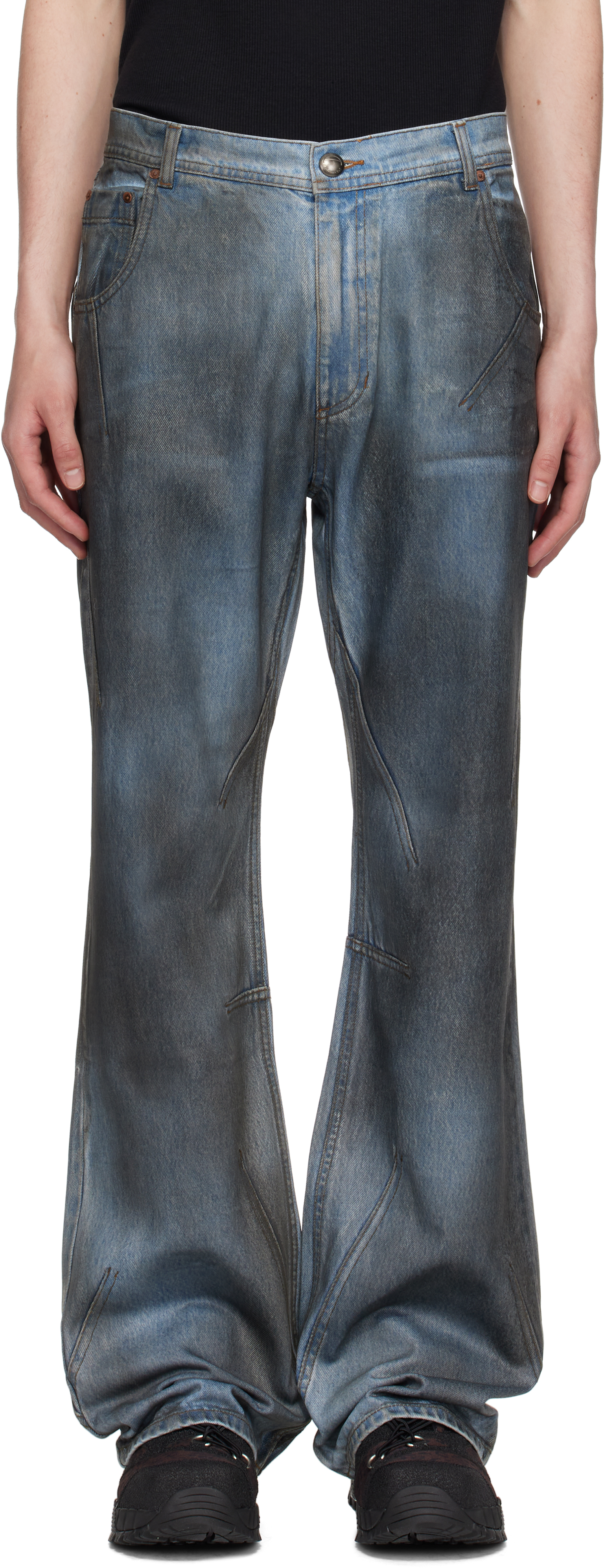 Andersson Bell Blue Dirty Spray Washed Wide Leg Jeans