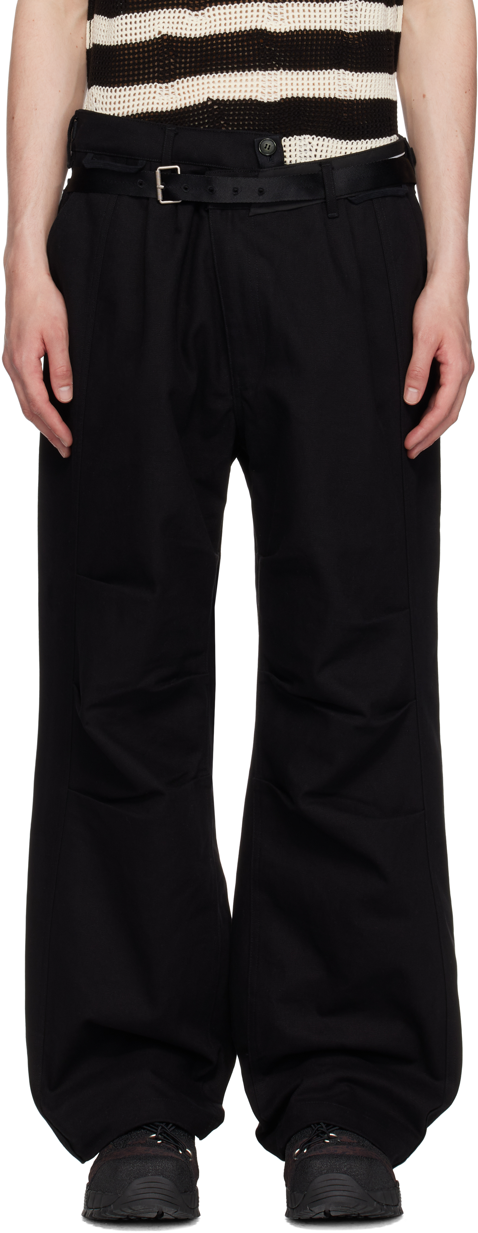 Black Cross-Over Wide Trousers