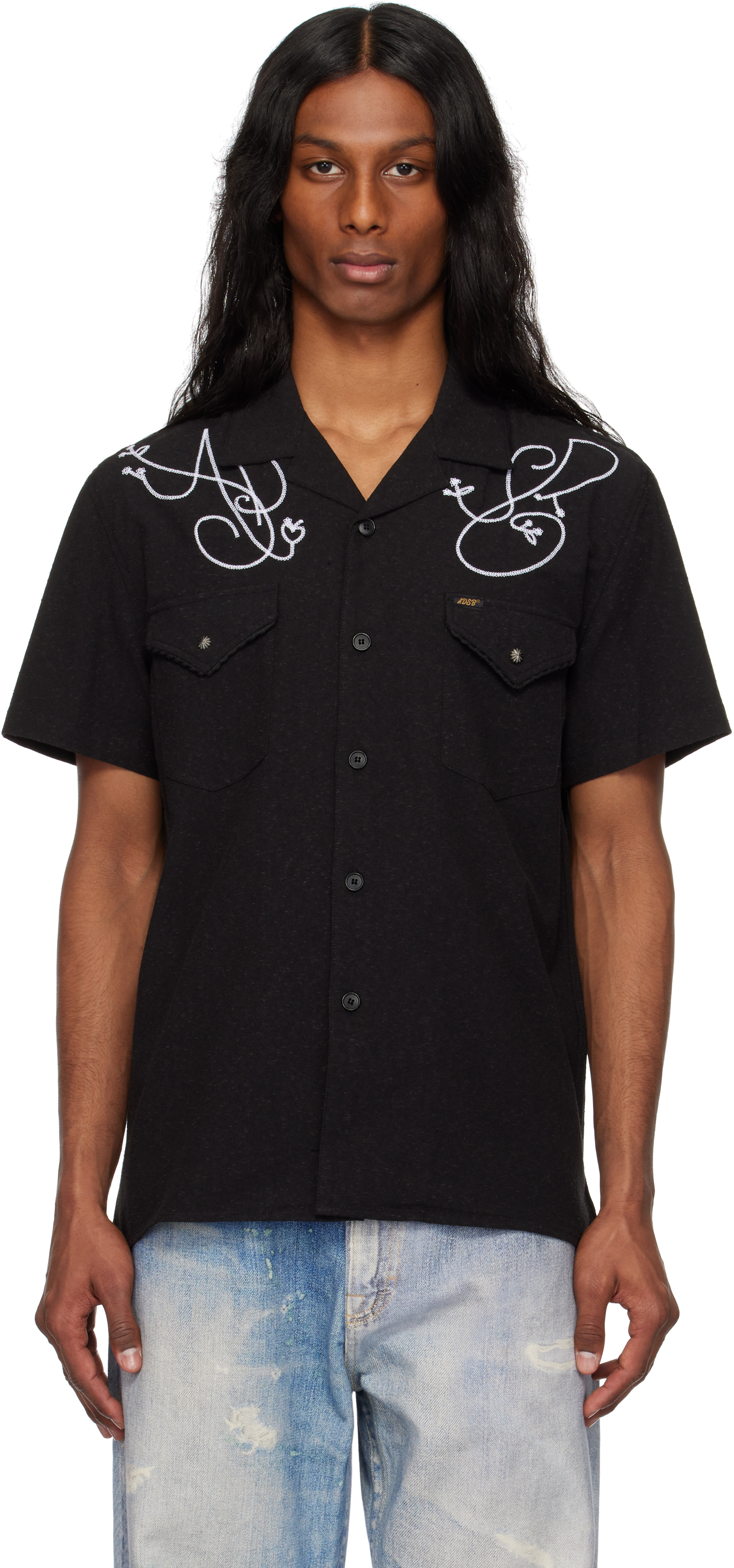 Black 'ADSB' Chain Embroidery Shirt