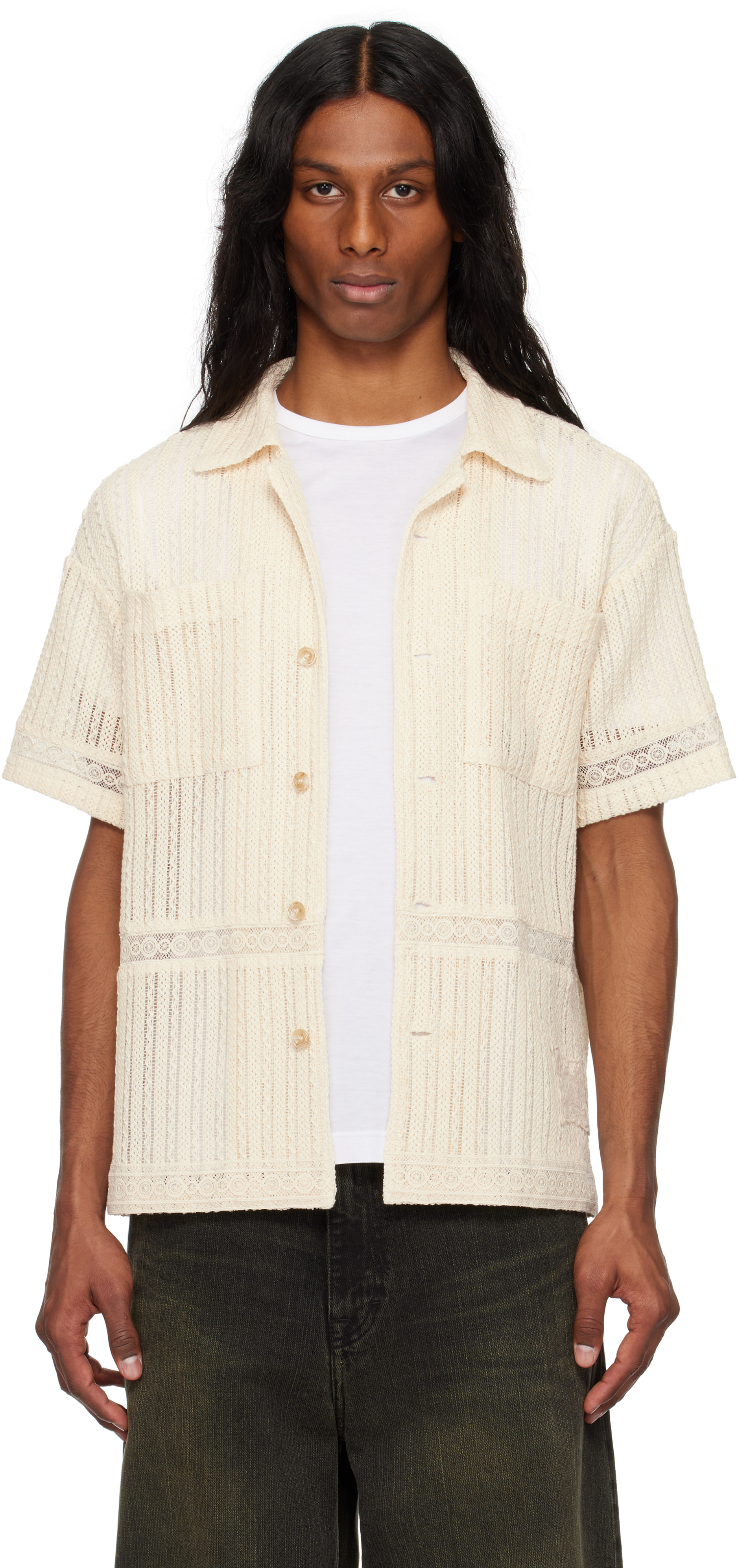 Beige Jacquard Stripe Shirt