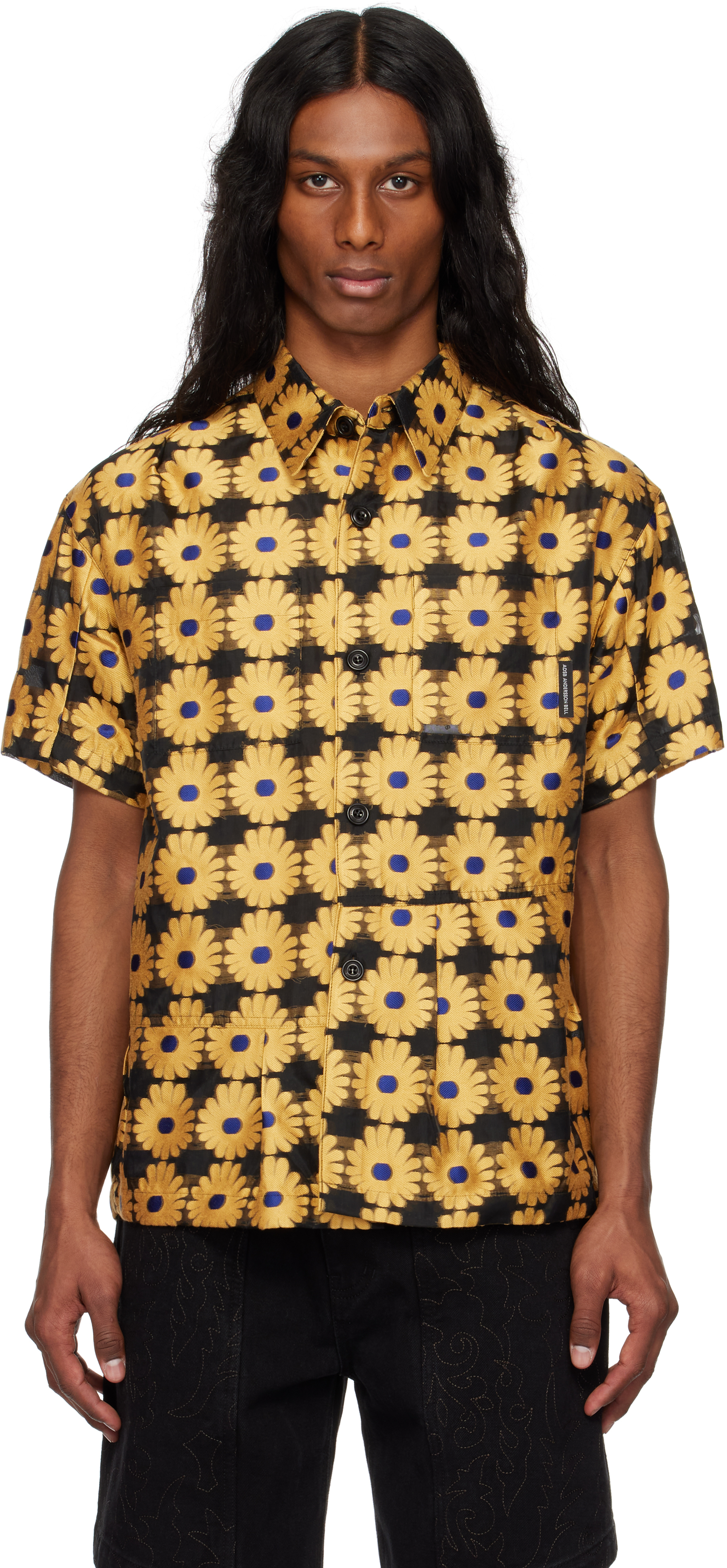 Yellow & Black Sheer Flower Shirt