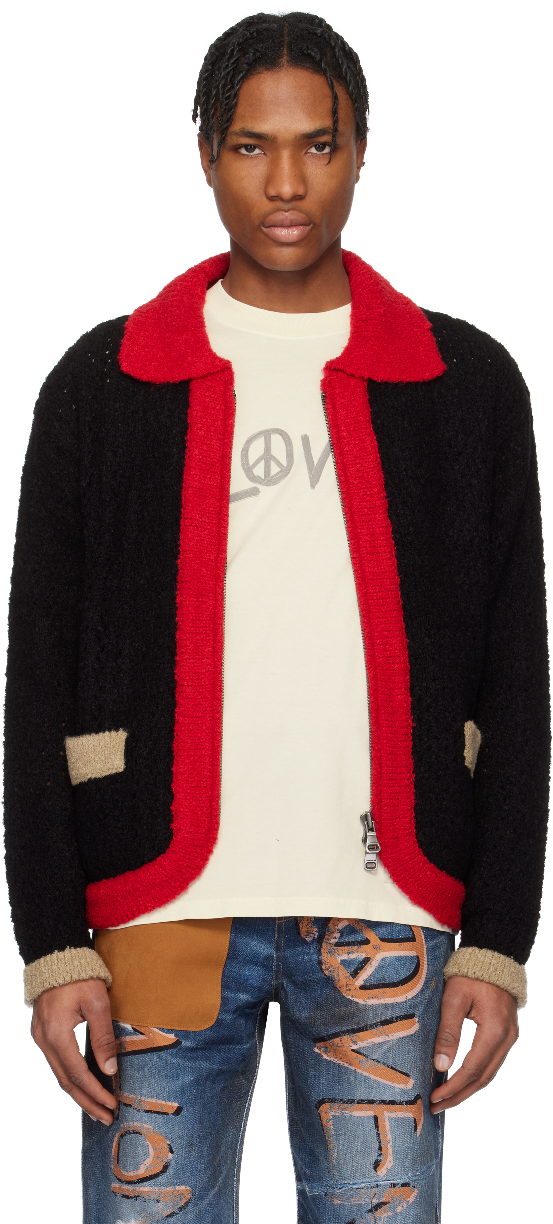 SSENSE Exclusive Red 
Black Elass Color Block Cardigan