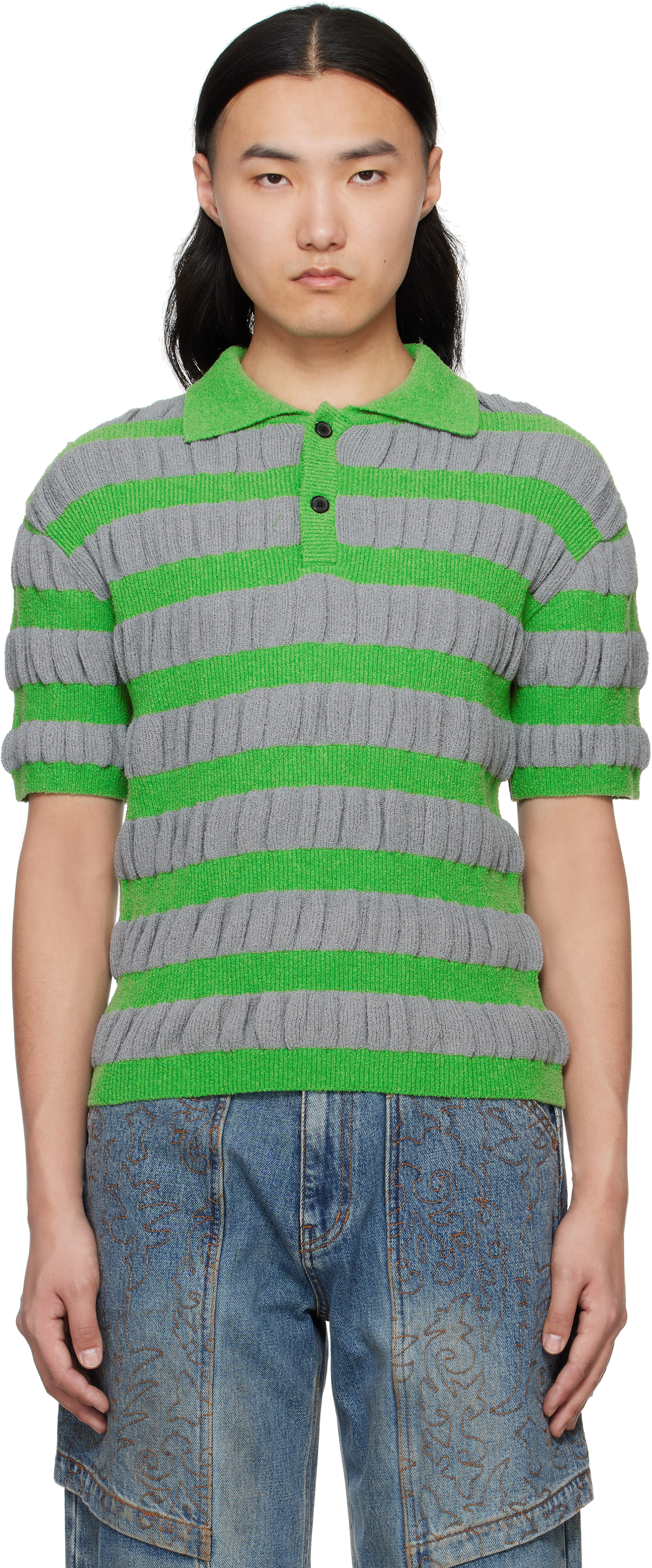 Blue 
Khaki Bubble Stripe Polo