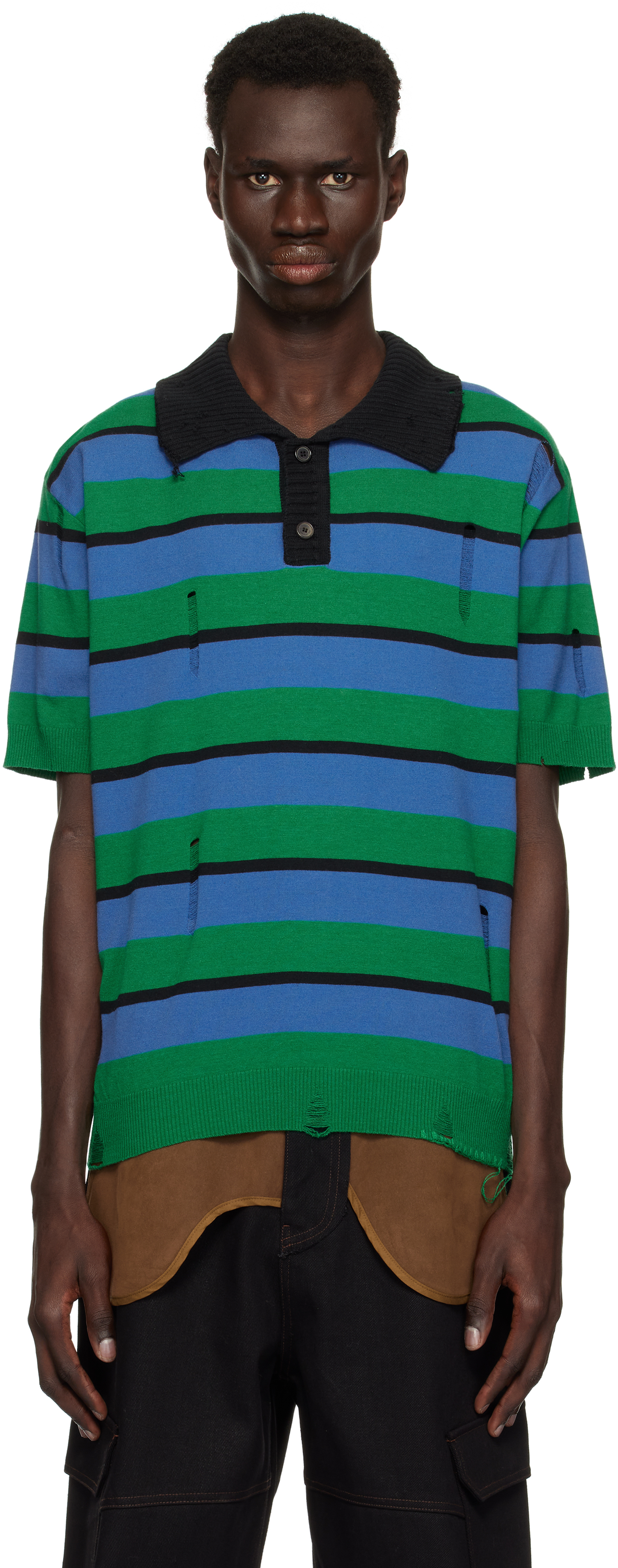 Multicolor Damaged Stripe Polo