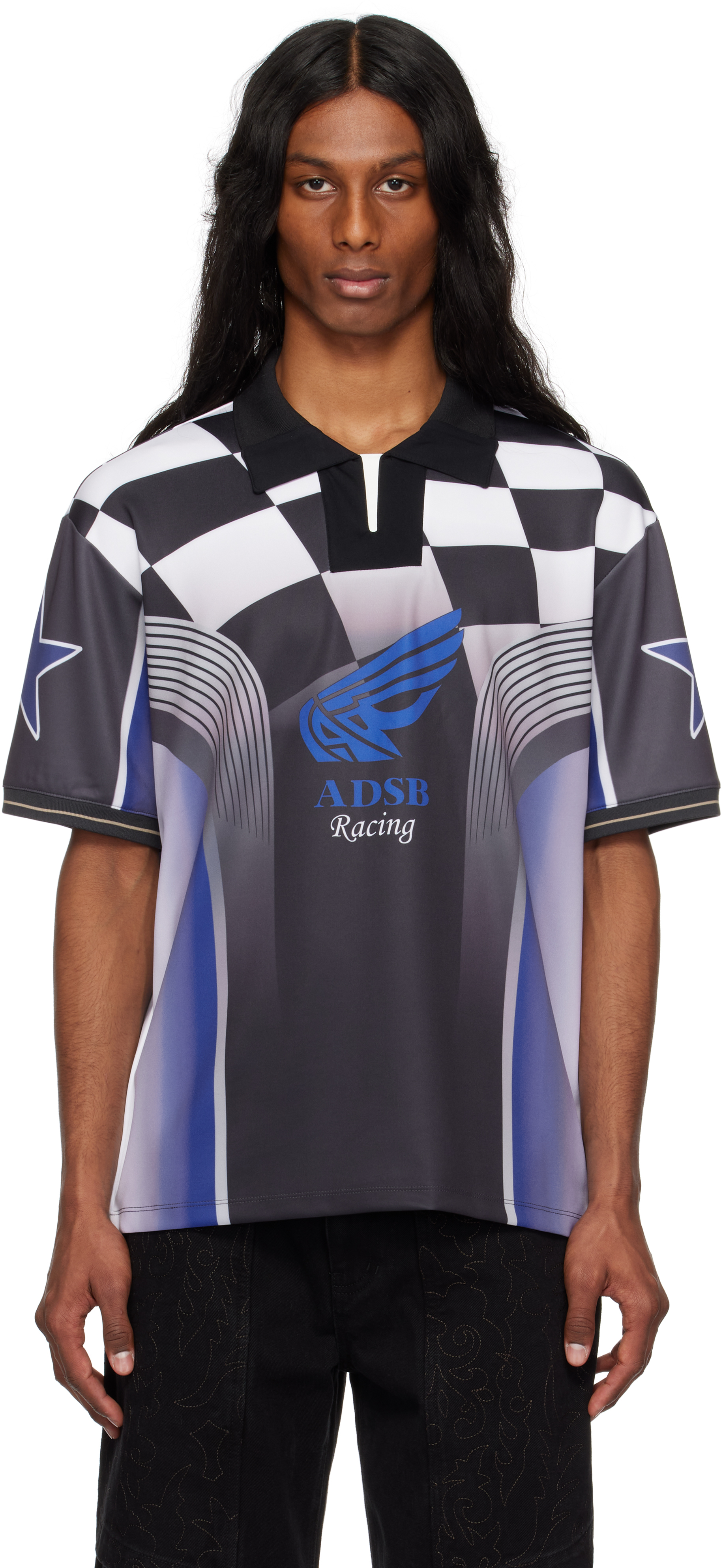 Blue & Black Checkerboard Racing Polo