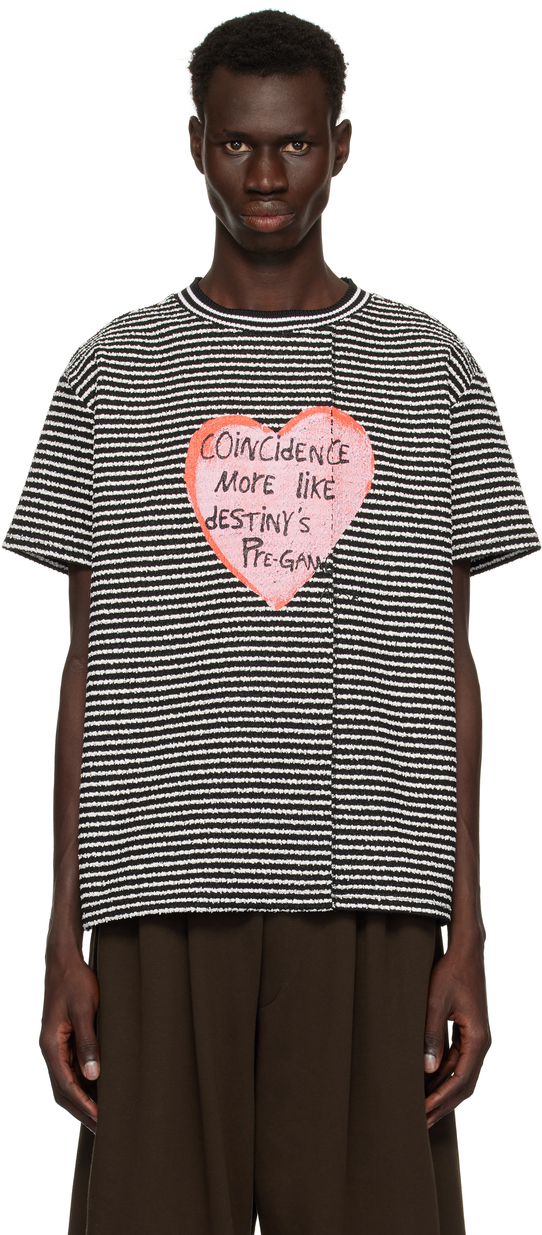 Black 
White Heart Message Stripe T-shirt