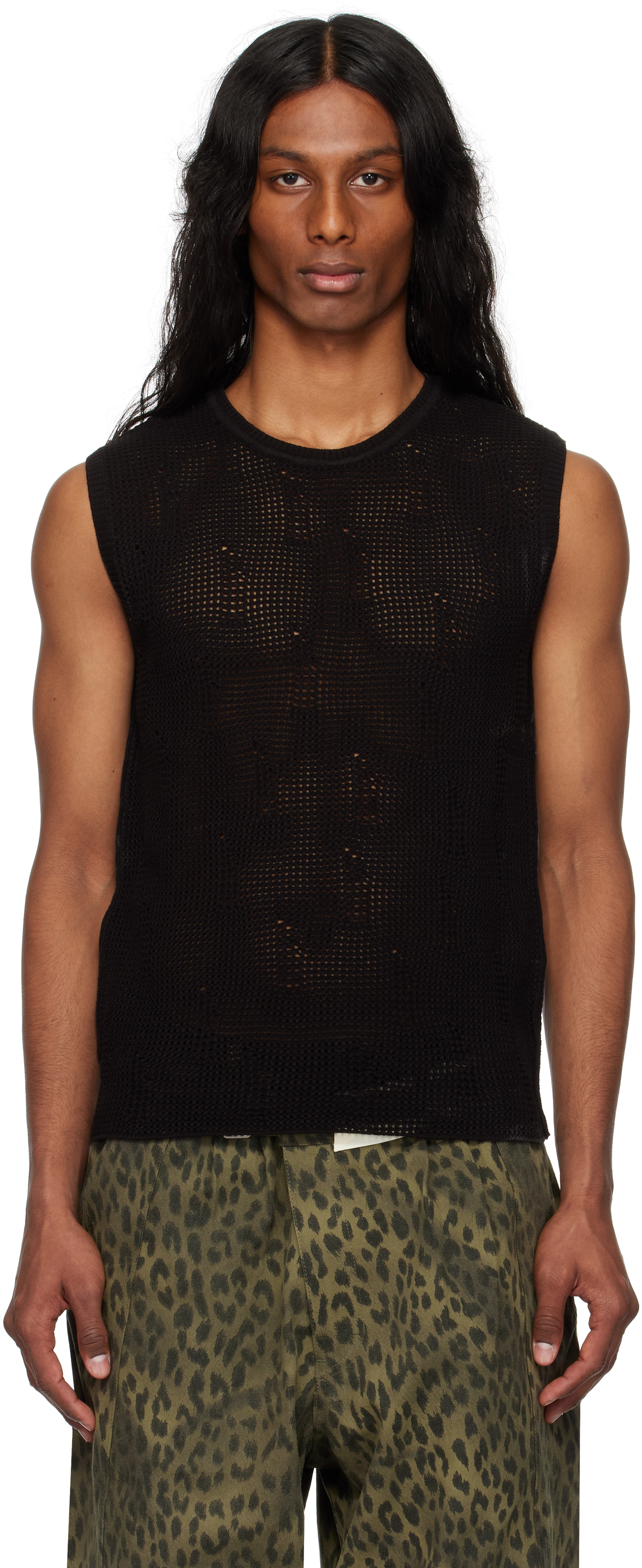 Andersson Bell: ブラック Net Damaged Sleeveless トップス Andersson Bell: ブラック Net Damaged Sleeveless トップス