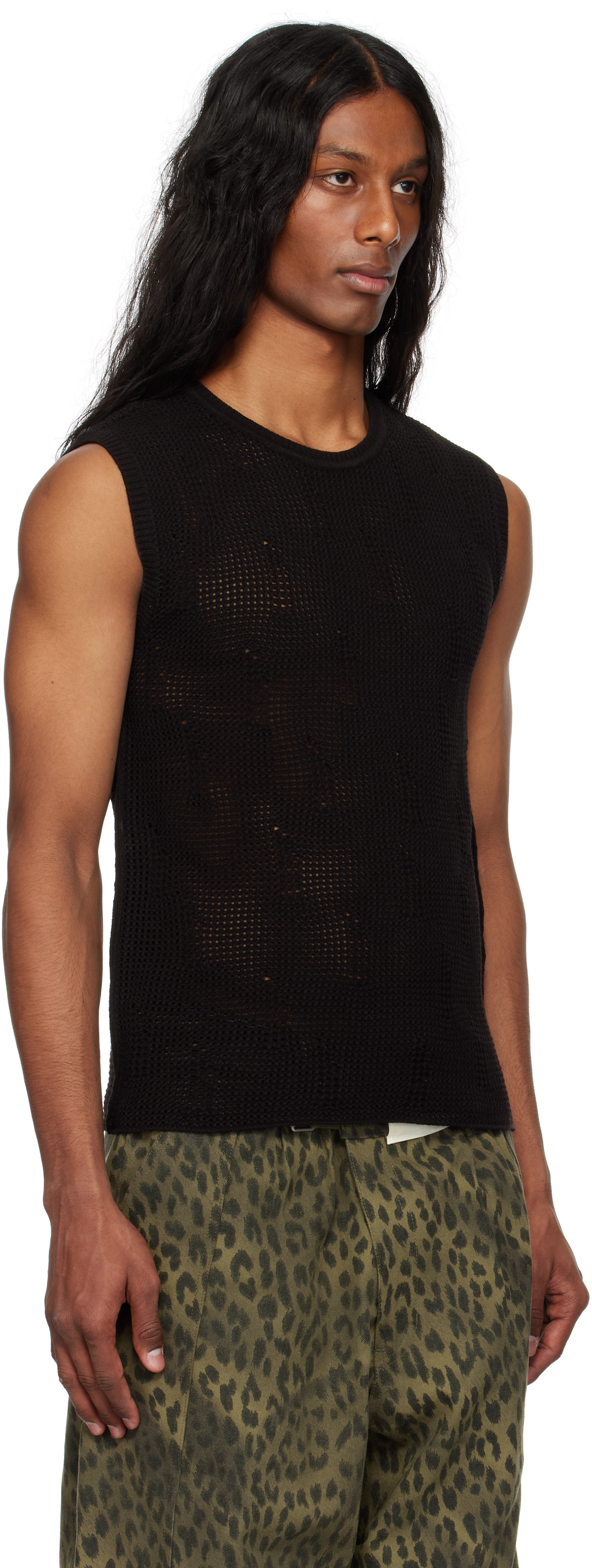 Andersson Bell Black Net Damaged Sleeveless Tank Top In Black