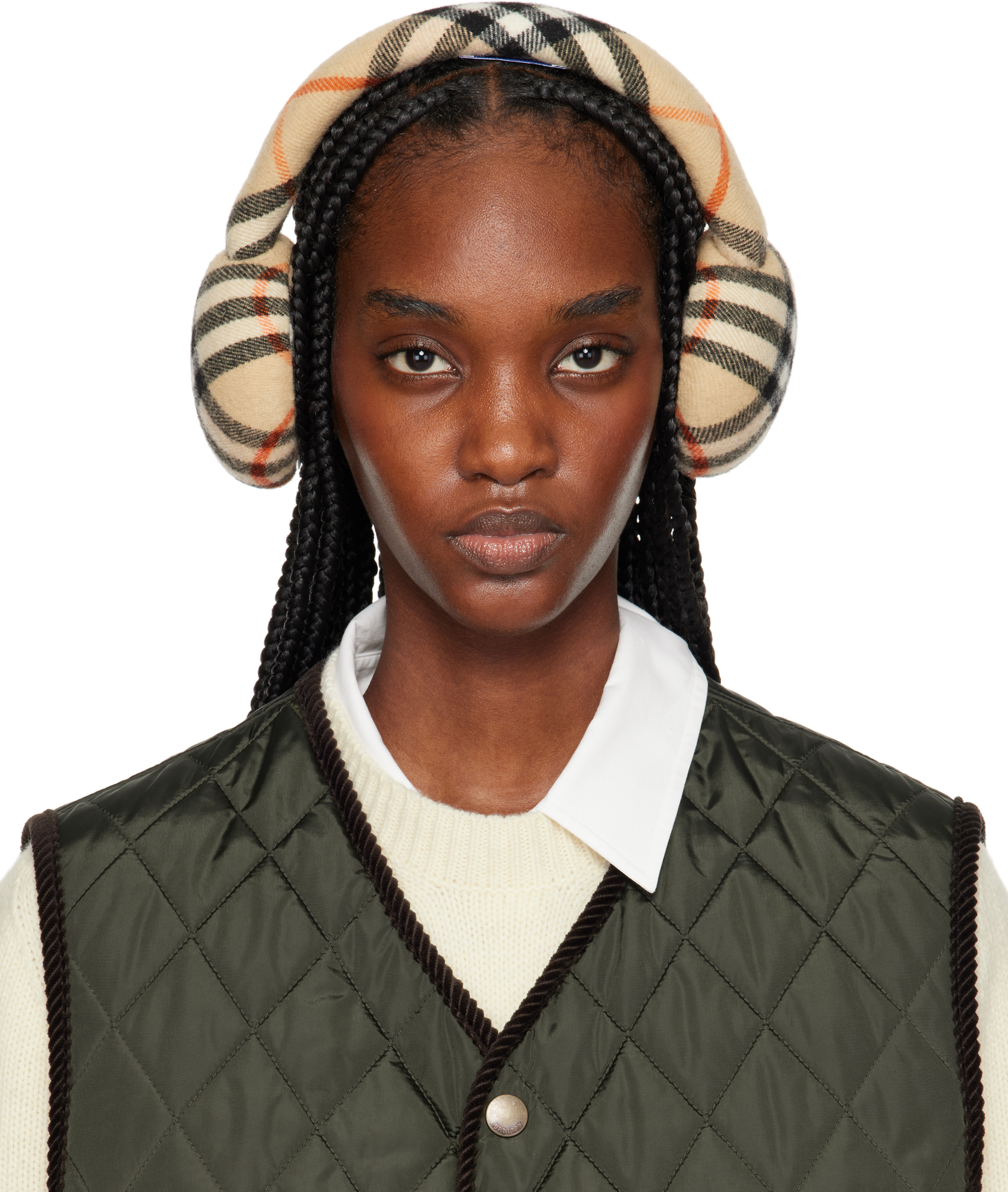 Burberry Check Wool-blend Earmuffs In Sand Ip Check