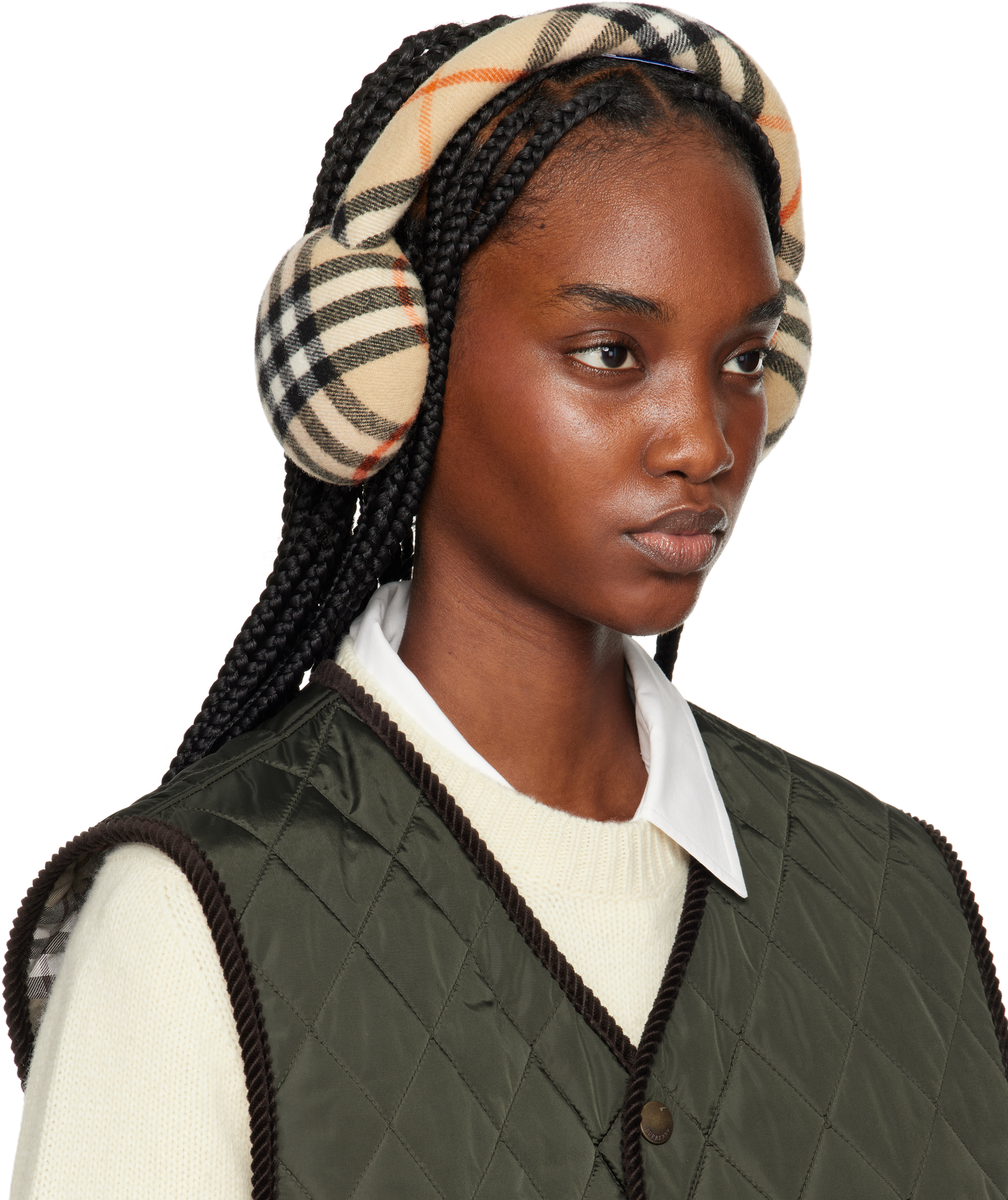 Burberry Check Wool-blend Earmuffs In Sand Ip Check