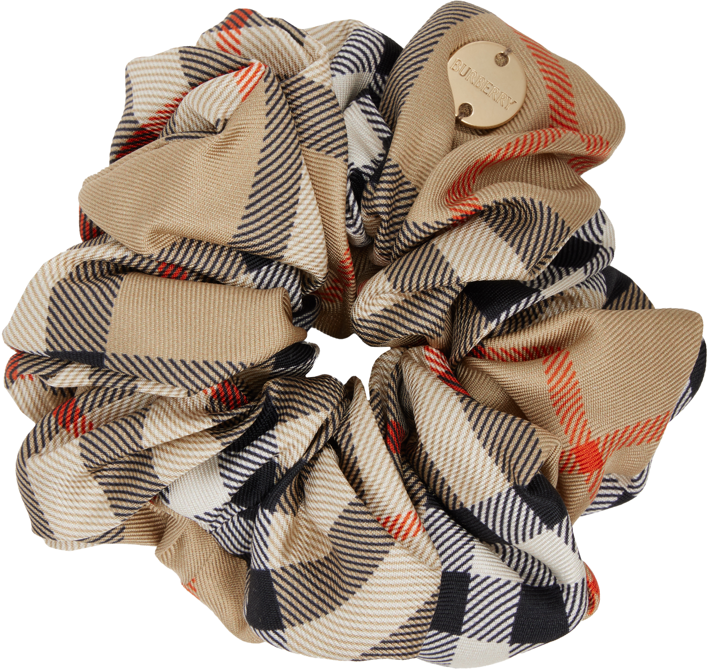 Beige Check Silk Scrunchie