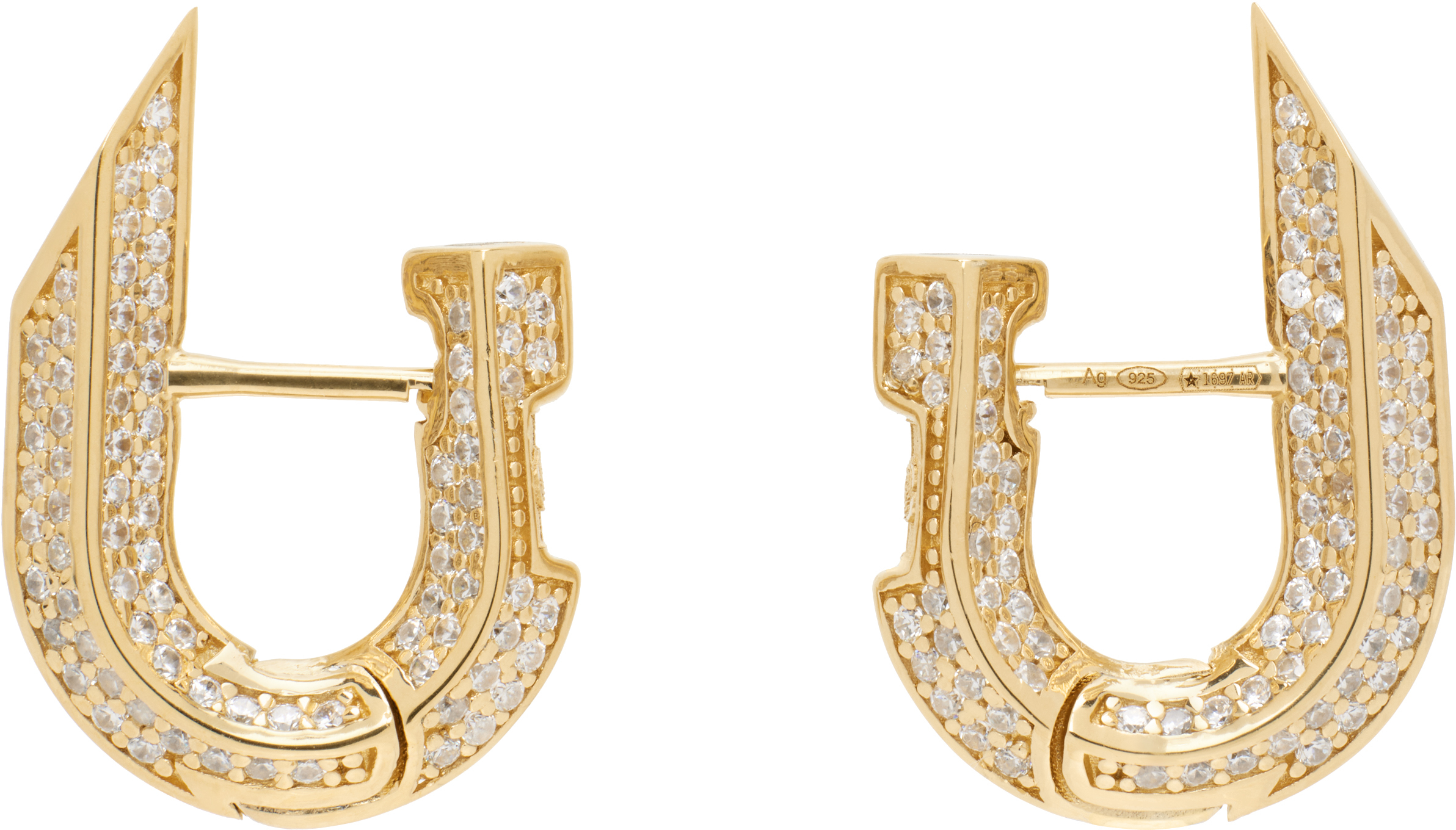 Gold Hollow Spike Pavé Earrings