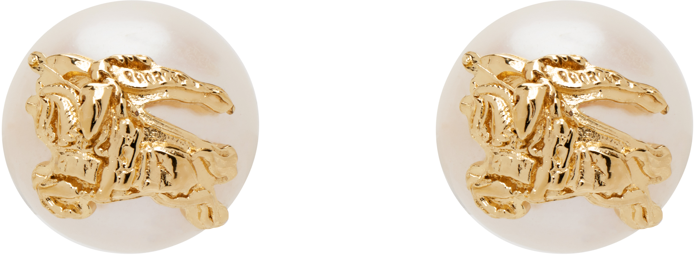 Gold Sphere Pearl Stud Earrings