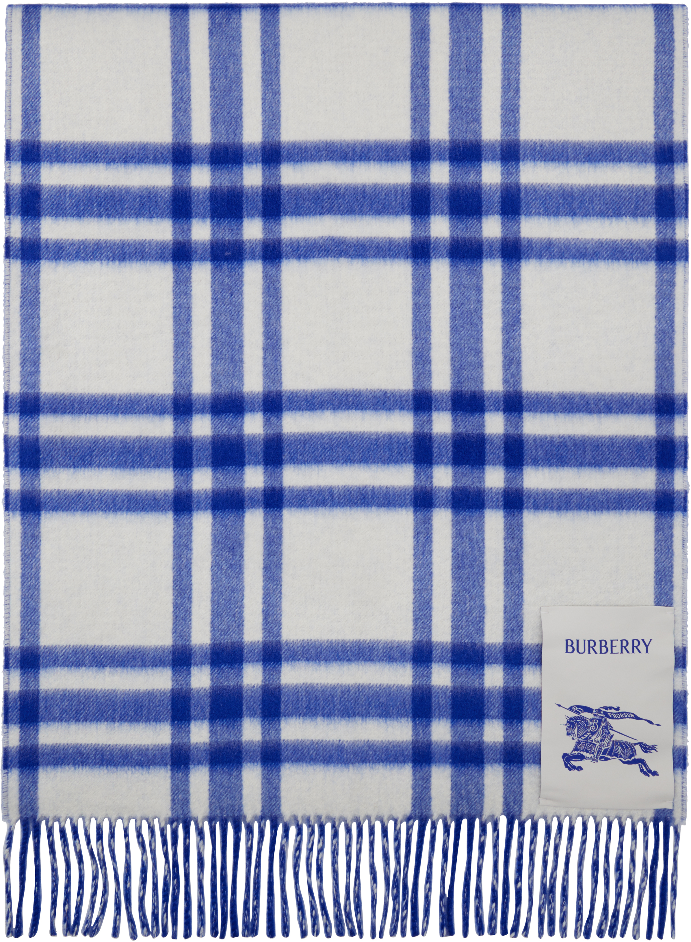 Blue Reversible Check Cashmere Scarf