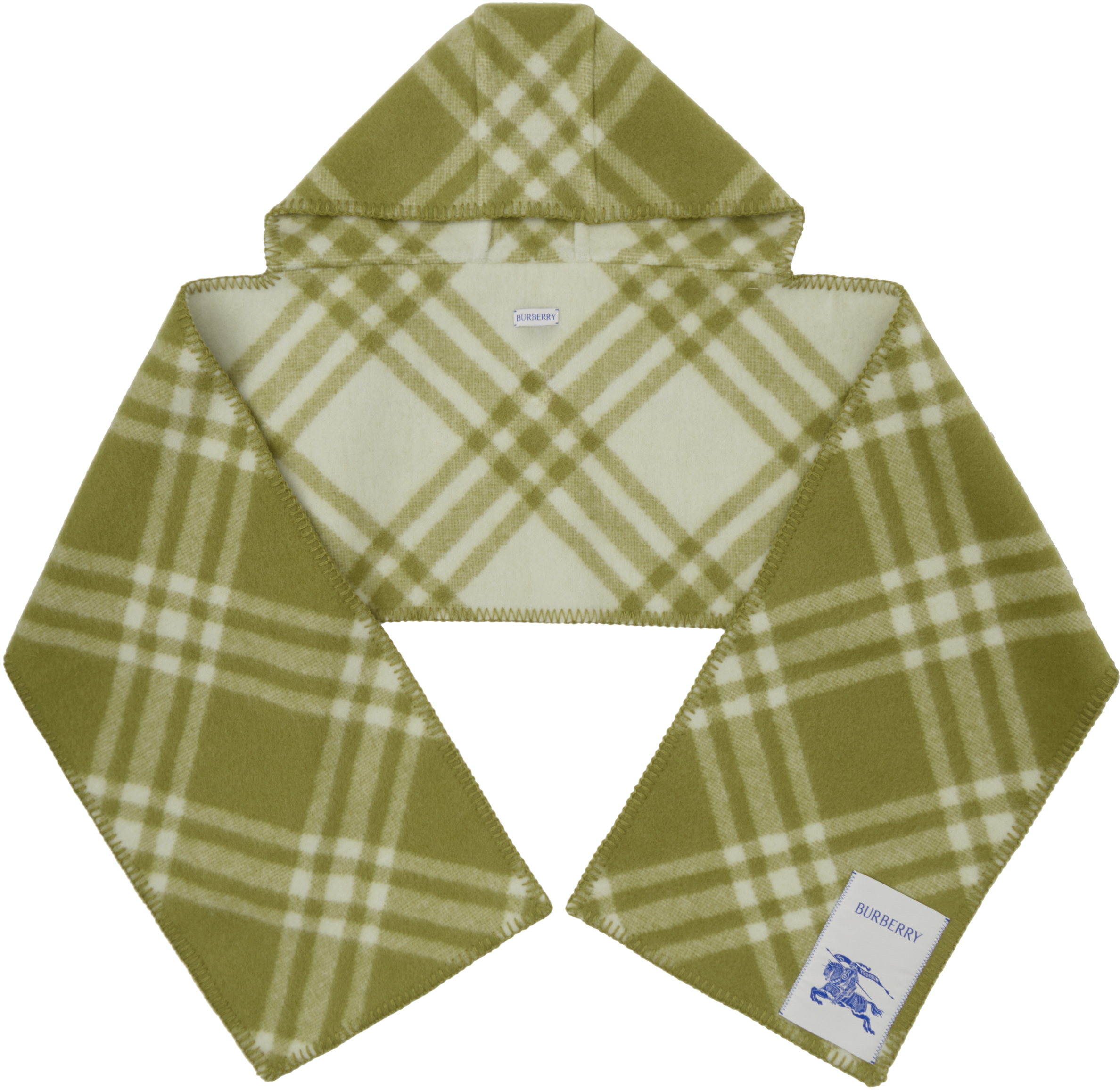 Burberry Green Check Wool Hooded Scarf SSENSE Canada