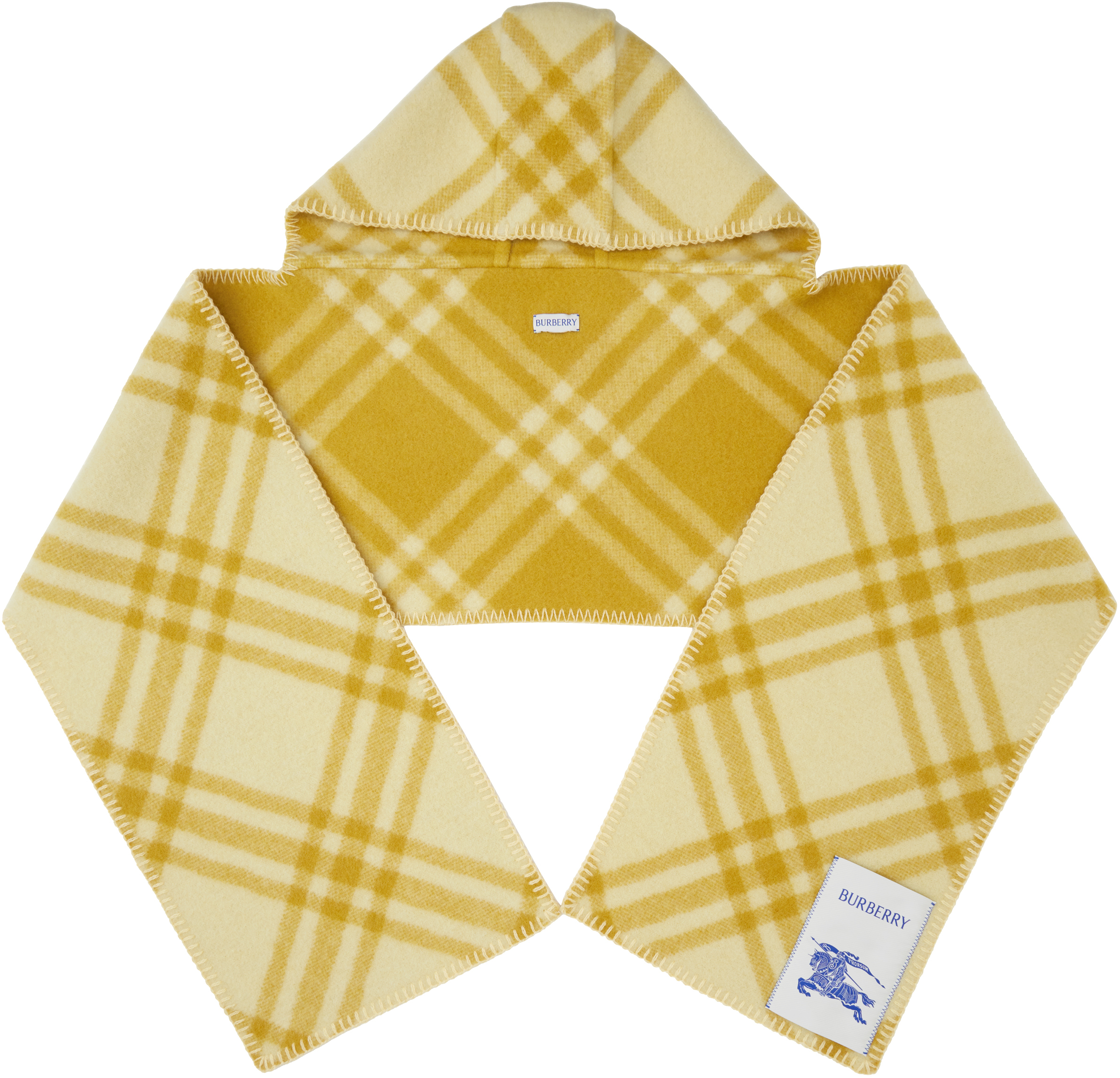 Yellow Check Wool Hooded Scarf