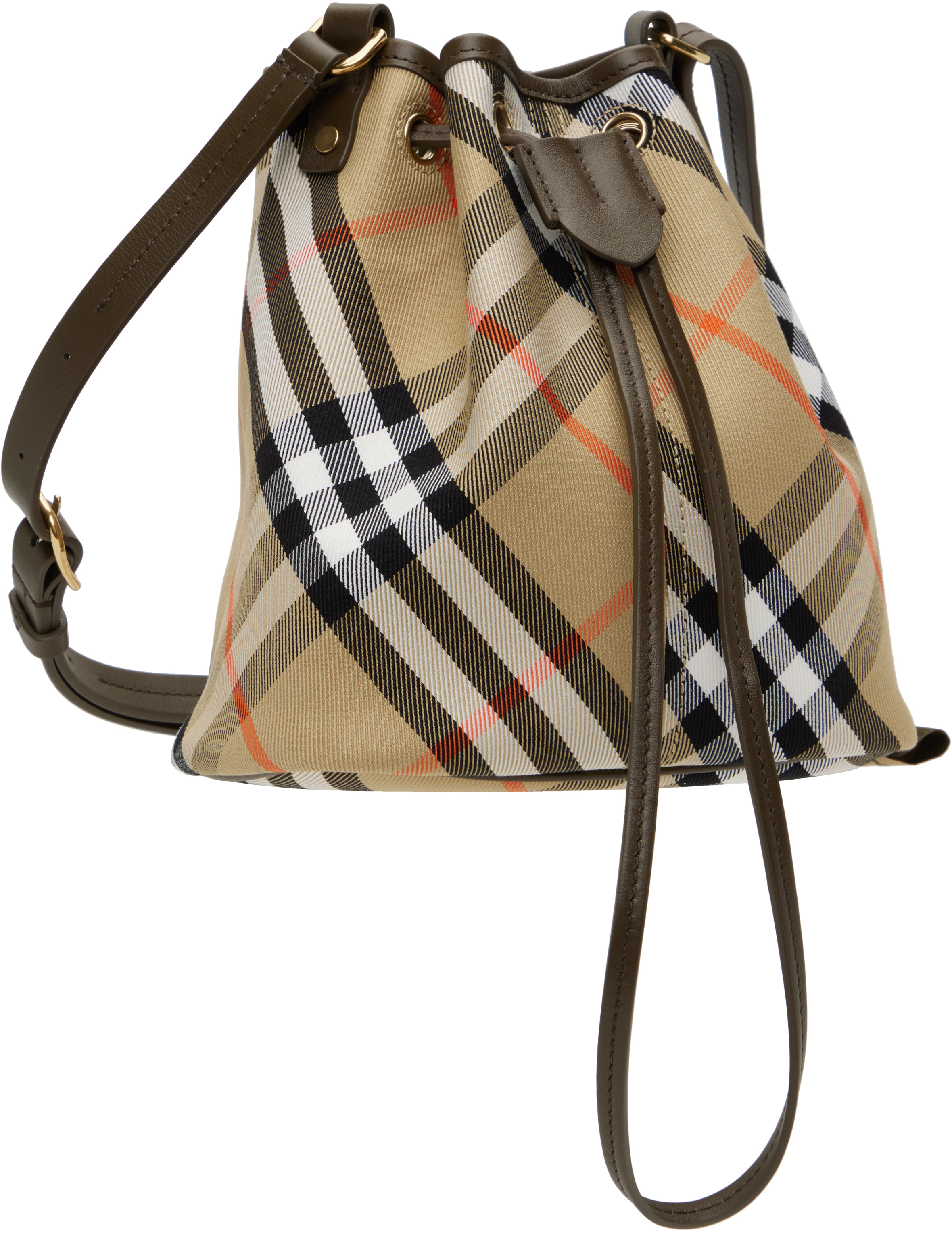 Burberry Small Bucket With Shoulder Strap Check In Sand