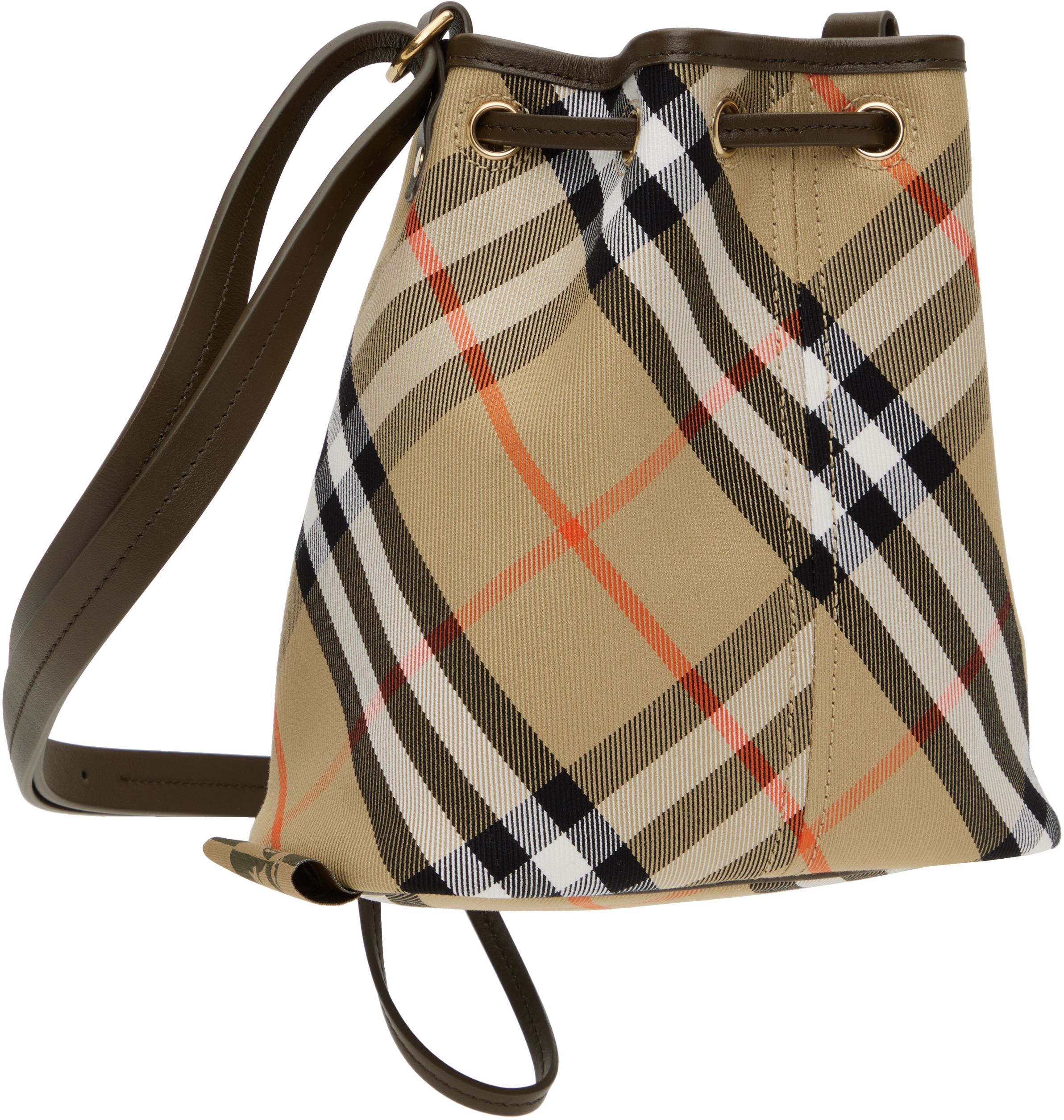 Burberry Small Bucket With Shoulder Strap Check In Sand