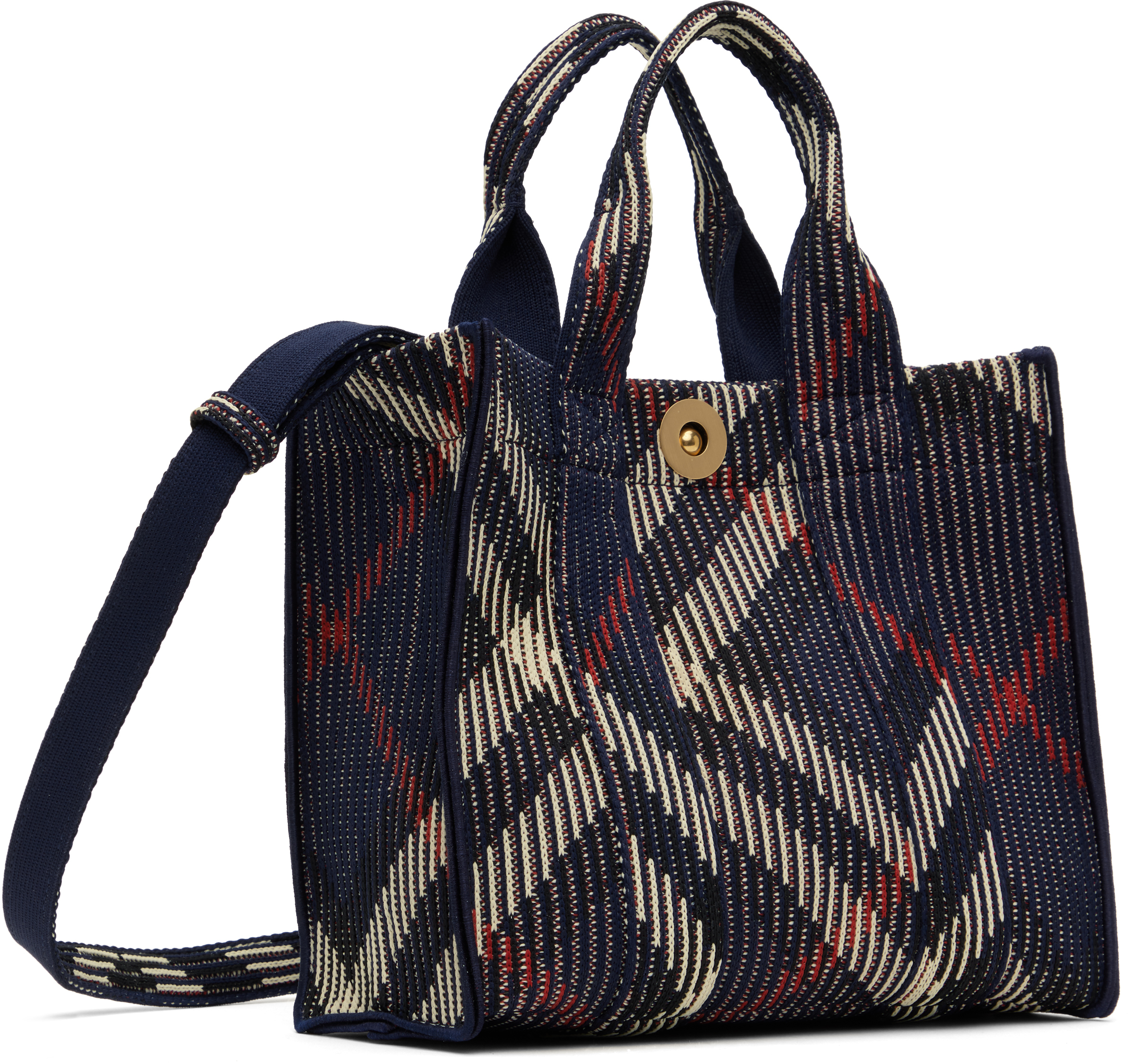 Burberry Navy Mini Check Knitted Tote In Marine
