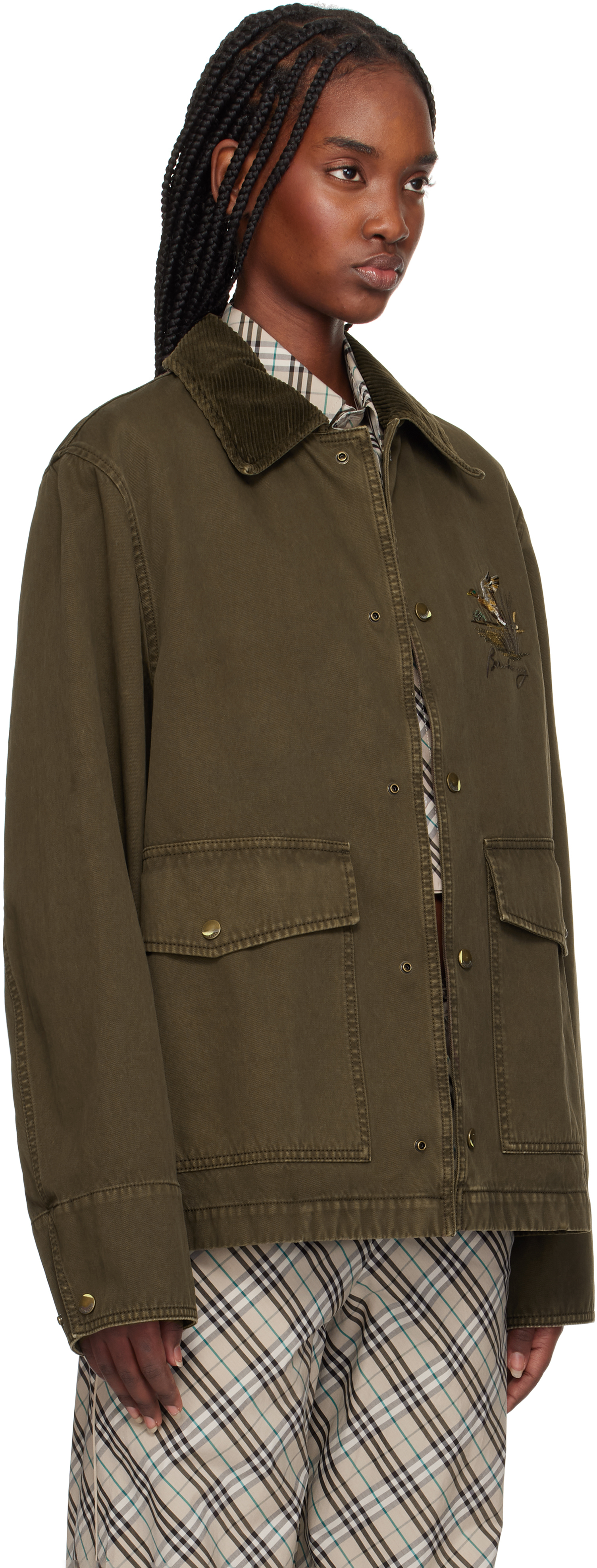 Burberry Khaki Cotton Field Jacket In Juniper