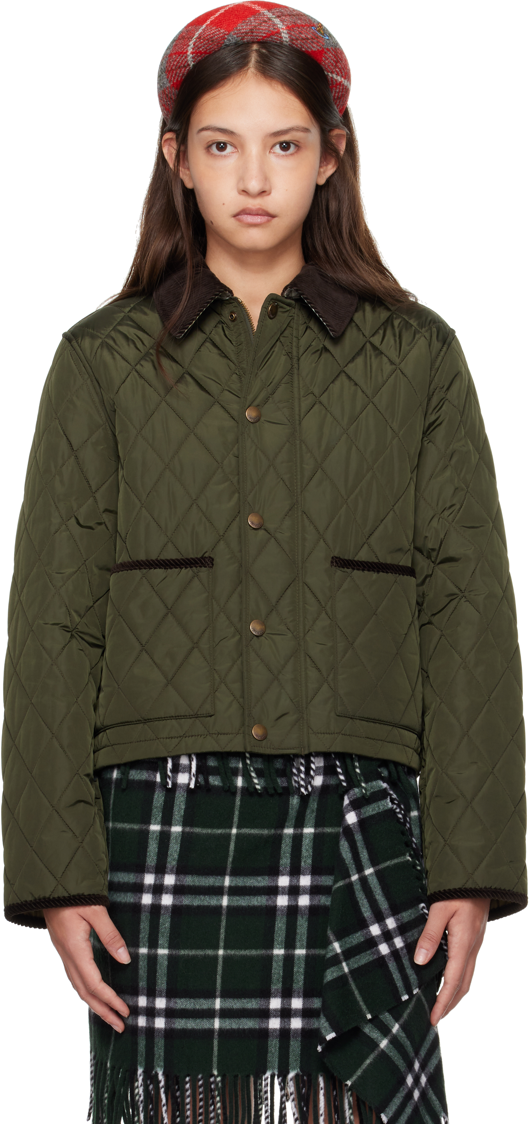 Burberry: カーキ ショート キルティングジャケット | SSENSE 日本